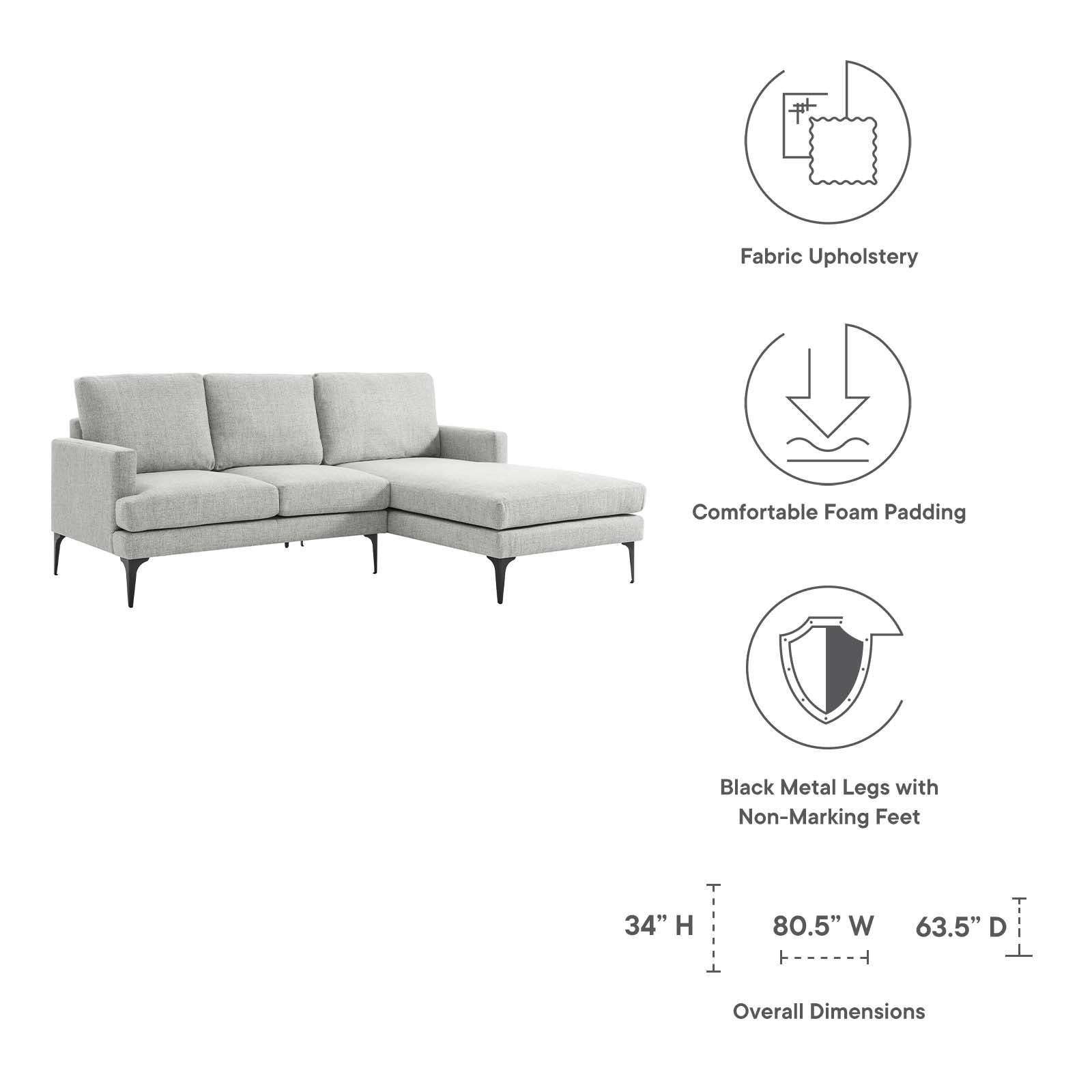 Evermore Right-Facing Upholstered Fabric Sectional Sofa - East Shore Modern Home Furnishings