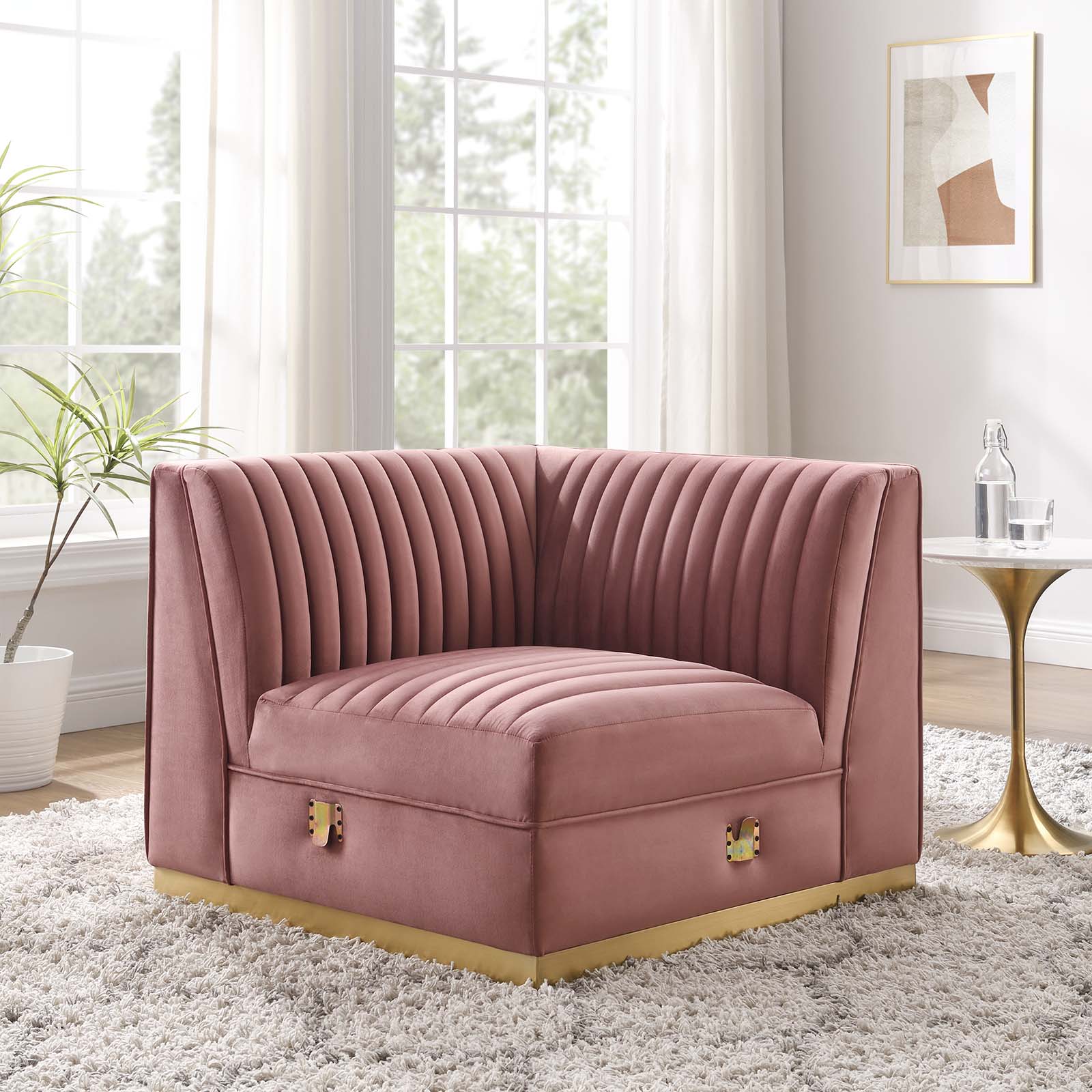 Sanguine Channel Tufted Performance Velvet Modular Sectional Sofa Left Corner Chair - East Shore Modern Home Furnishings