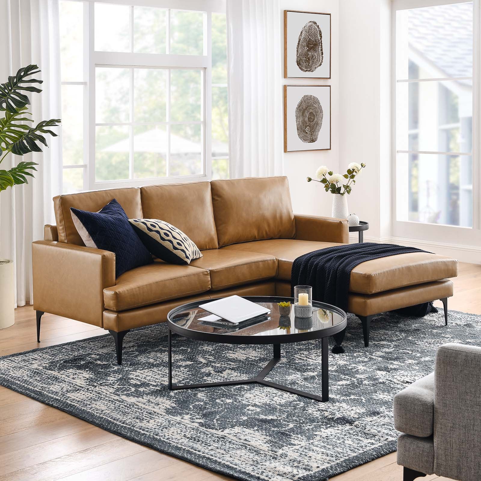 Evermore Right-Facing Vegan Leather Sectional Sofa - East Shore Modern Home Furnishings