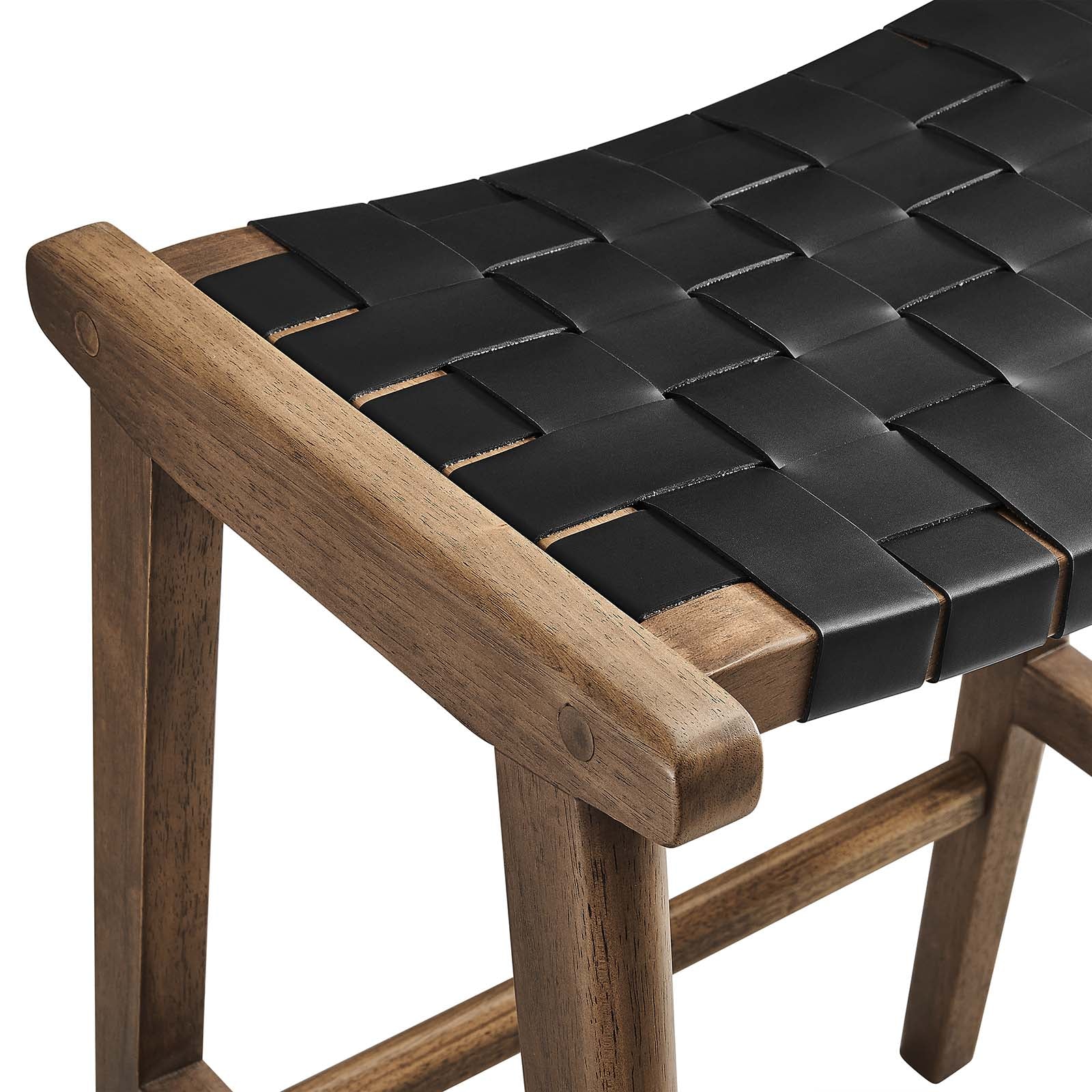 Saorise Woven Leather Wood Counter Stool - Set of 2 - East Shore Modern Home Furnishings