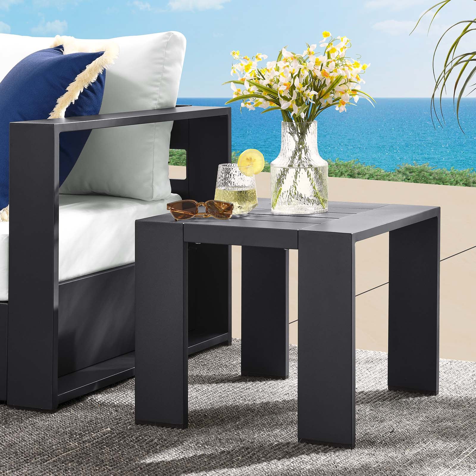 Tahoe Outdoor Patio Powder-Coated Aluminum End Table - East Shore Modern Home Furnishings