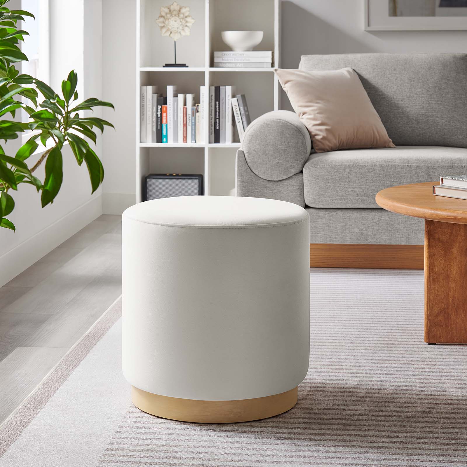 Tilden 16" Round Performance Velvet Upholstered Ottoman - East Shore Modern Home Furnishings