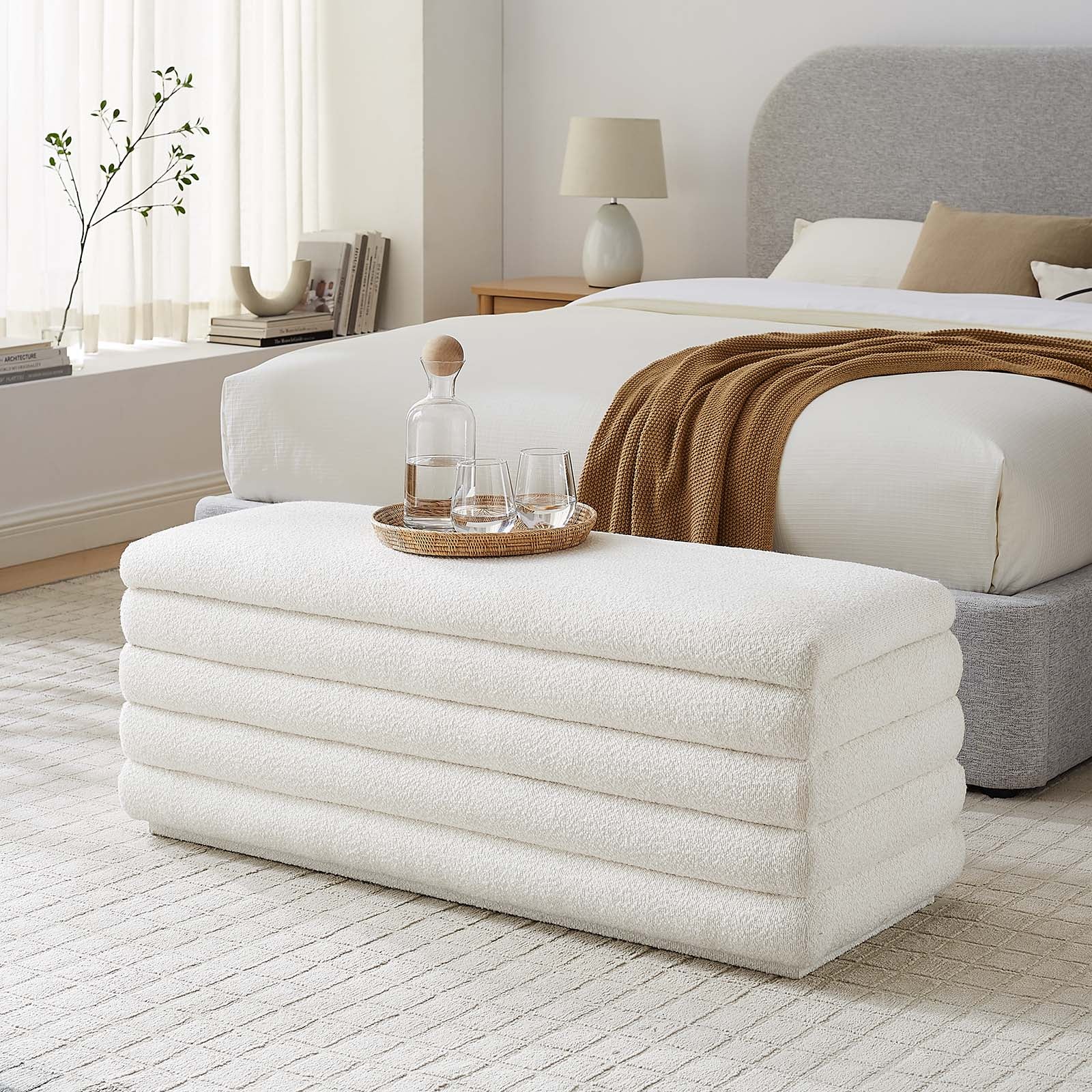 Mezzo Boucle Upholstered Storage Bench - East Shore Modern Home Furnishings