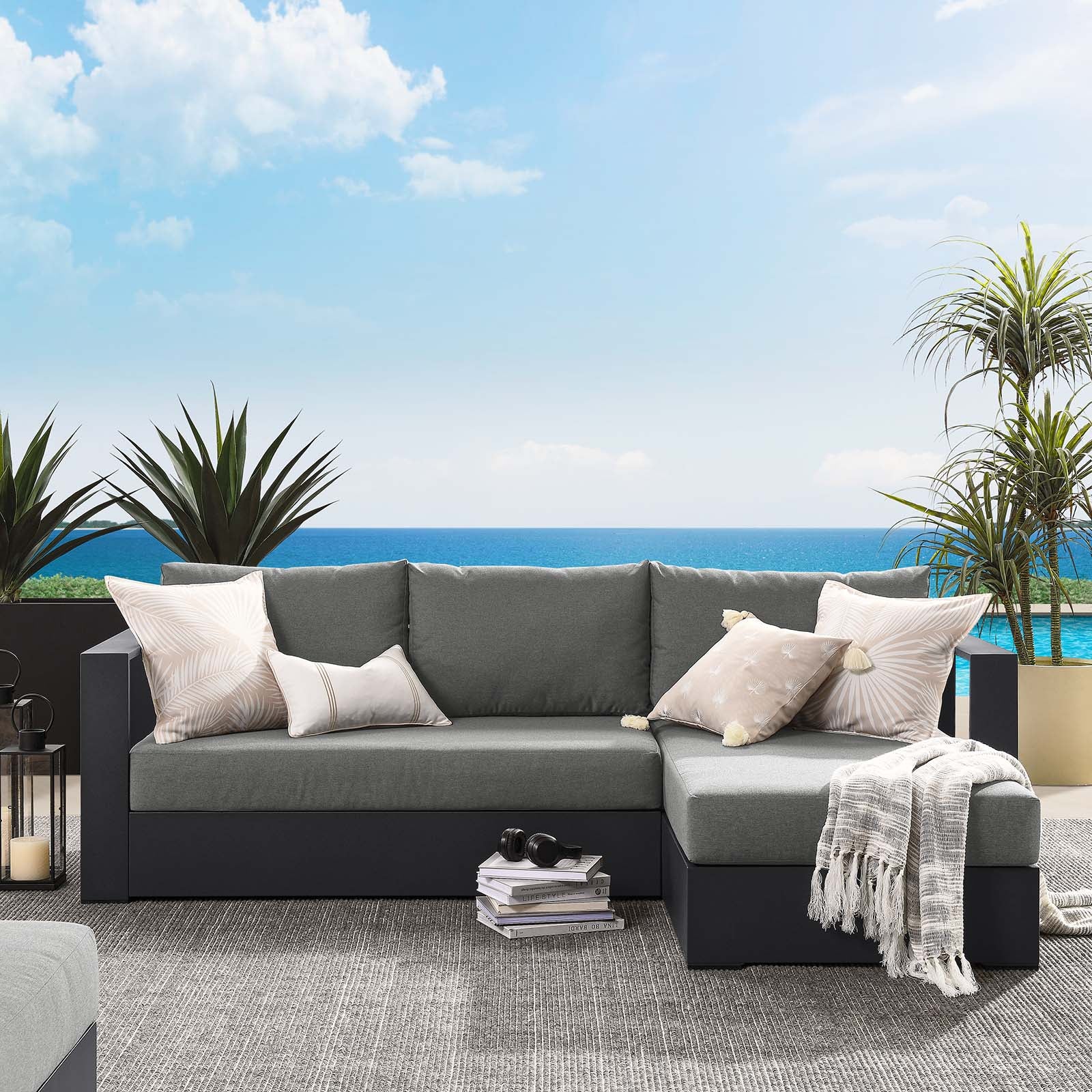 Tahoe Outdoor Patio Powder-Coated Aluminum 2-Piece Right-Facing Chaise Sectional Sofa Set - East Shore Modern Home Furnishings