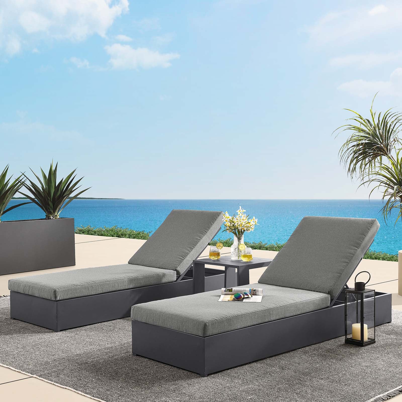 Tahoe Outdoor Patio Powder-Coated Aluminum 3-Piece Chaise Lounge Set - East Shore Modern Home Furnishings