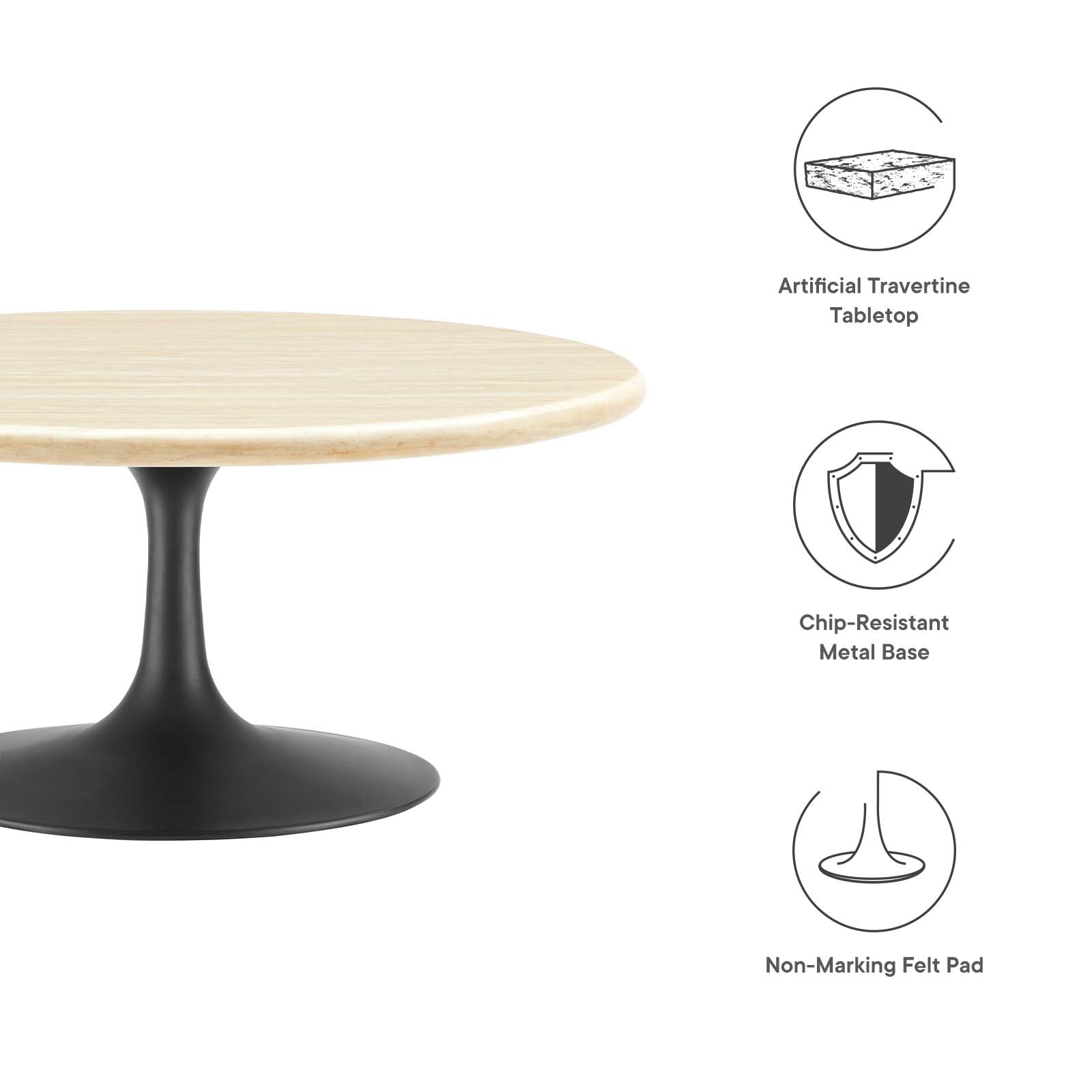 Lippa 36" Round Artificial Travertine Coffee Table - East Shore Modern Home Furnishings