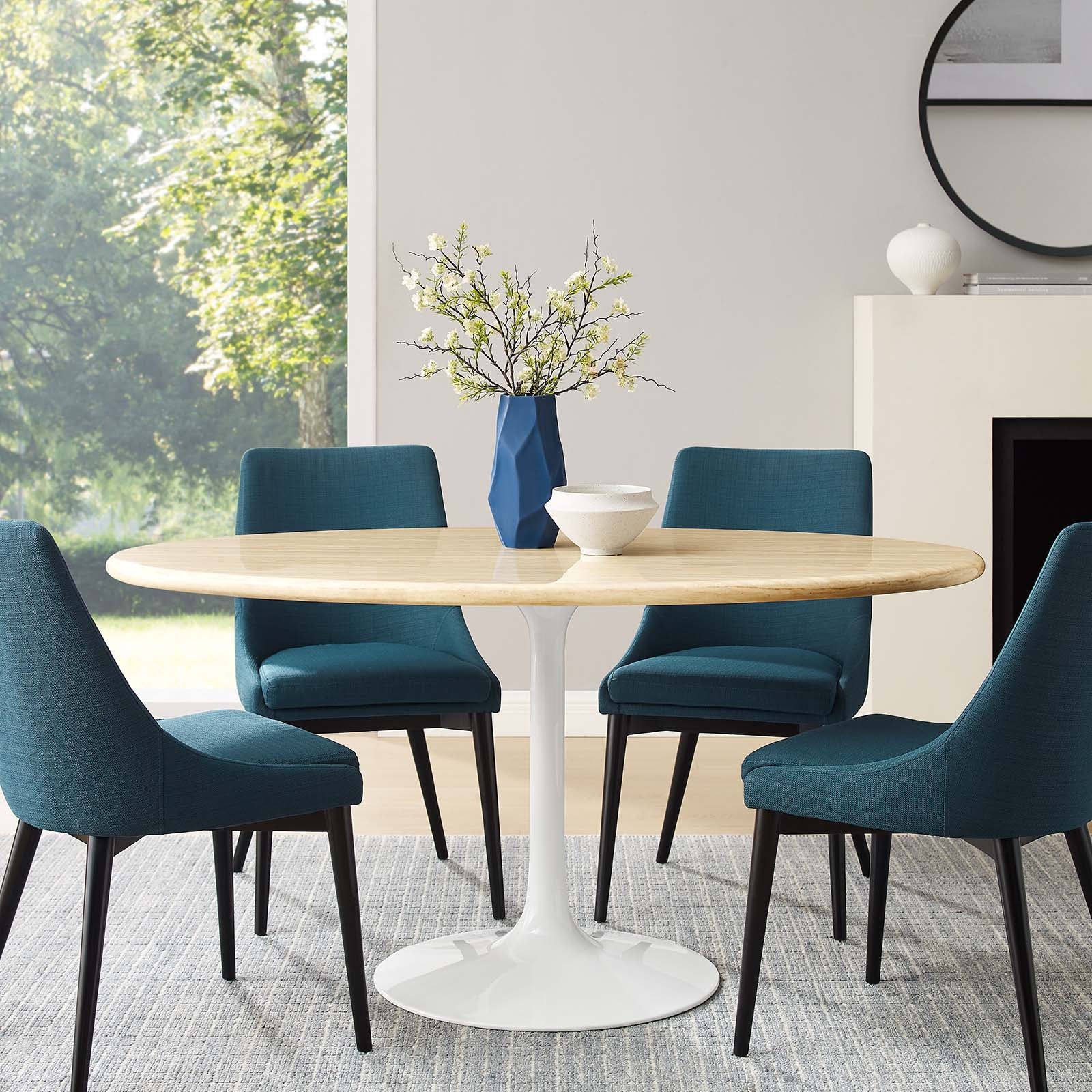 Lippa 60" Oval Artificial Travertine Dining Table - East Shore Modern Home Furnishings