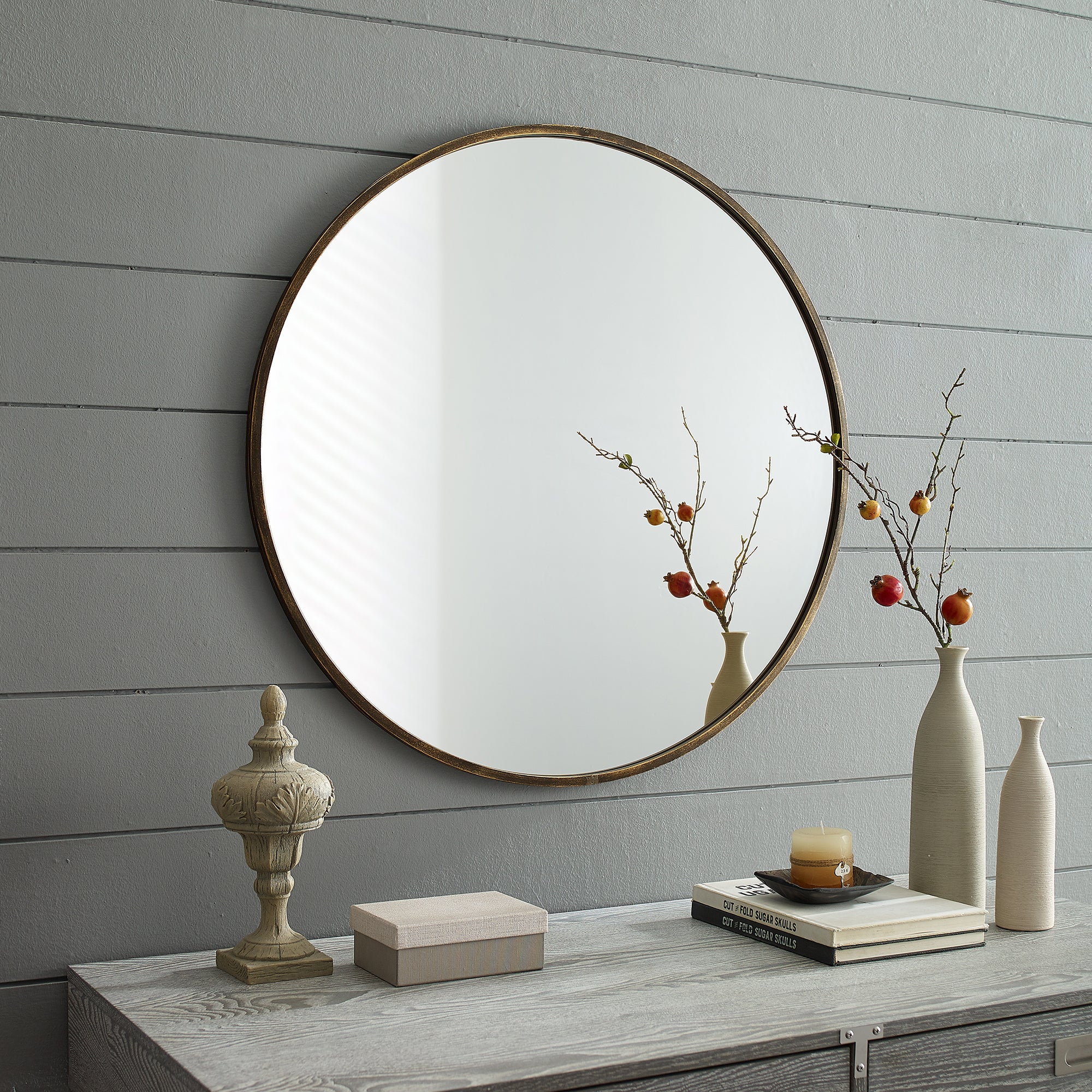 32" Round Metal Framed Mirror - Antique Brass - East Shore Modern Home Furnishings