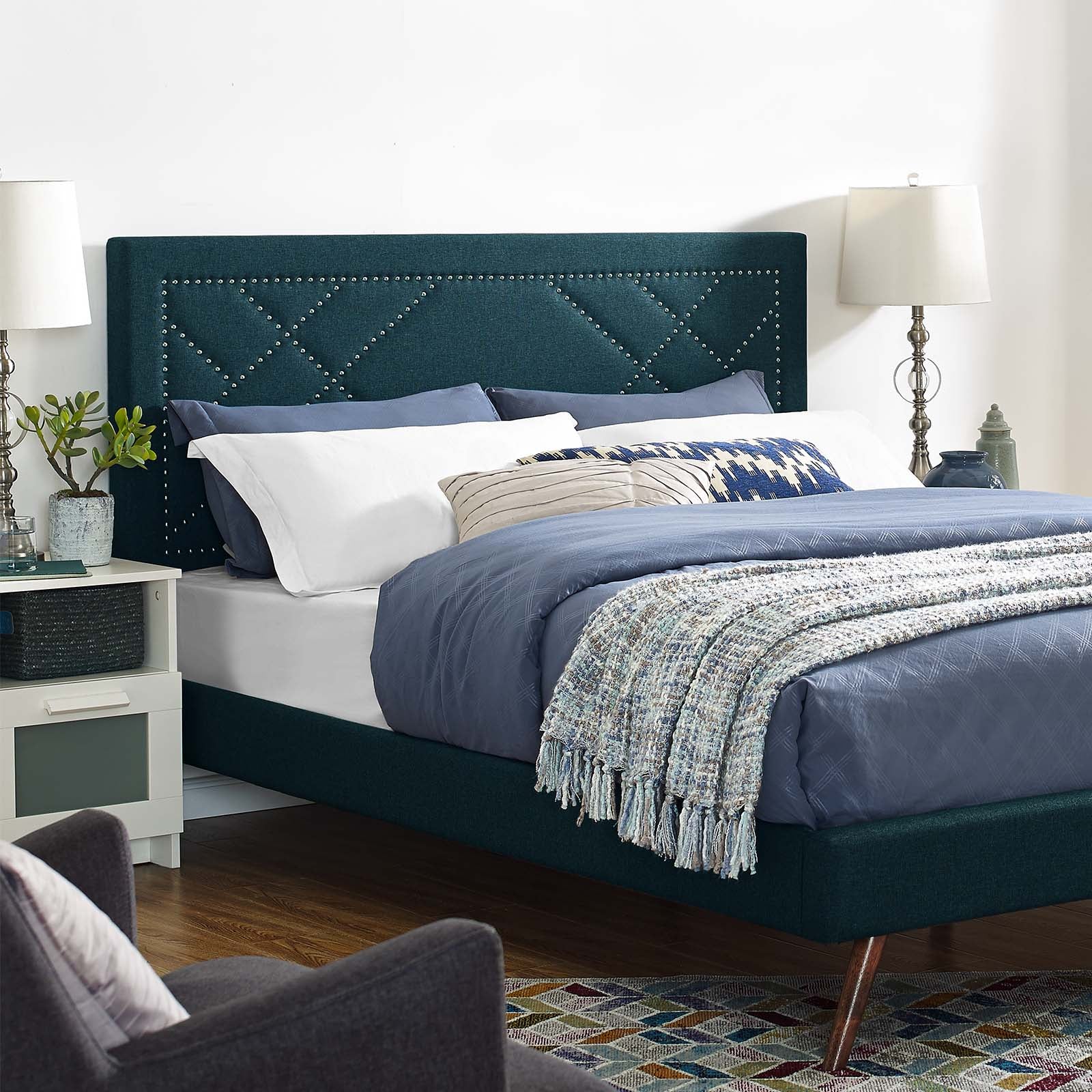 Reese Nailhead Full / Queen Upholstered Linen Fabric Headboard - East Shore Modern Home Furnishings