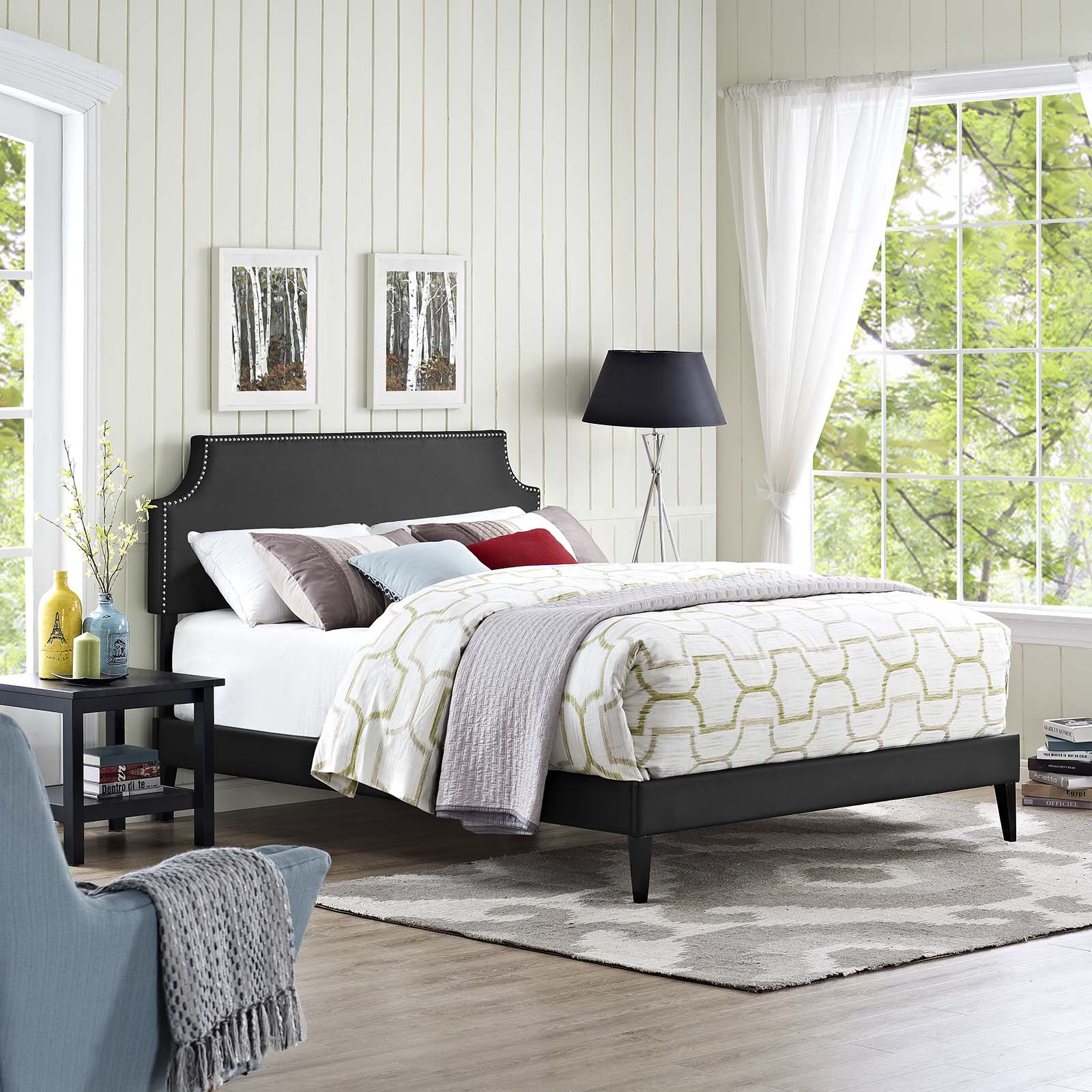 Corene Vinyl Platform Bed with Squared Tapered Legs - East Shore Modern Home Furnishings