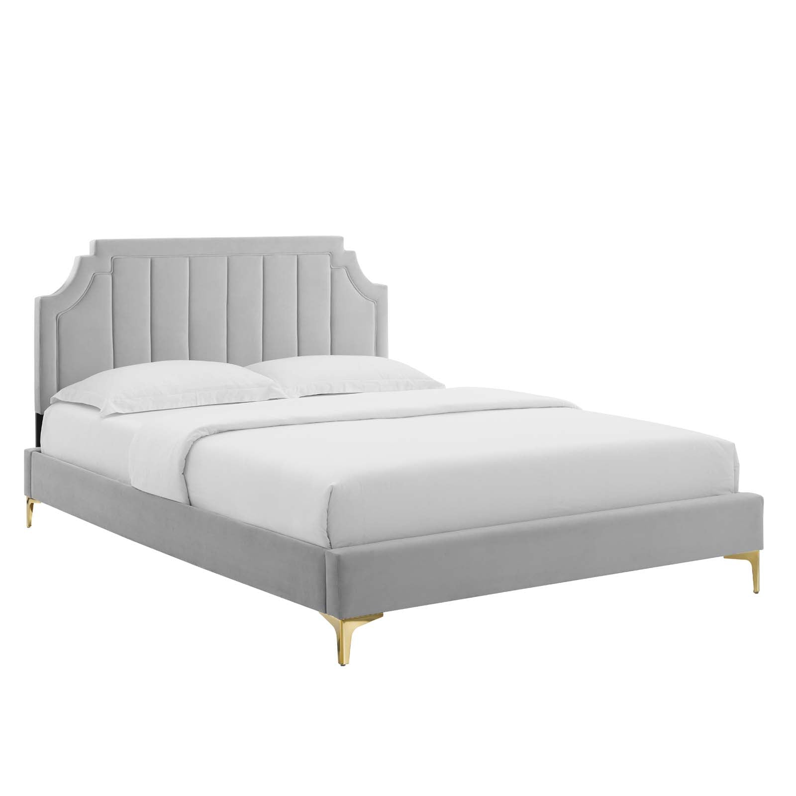 Sienna Performance Velvet Platform Bed with Gold Metal Legs - East Shore Modern Home Furnishings