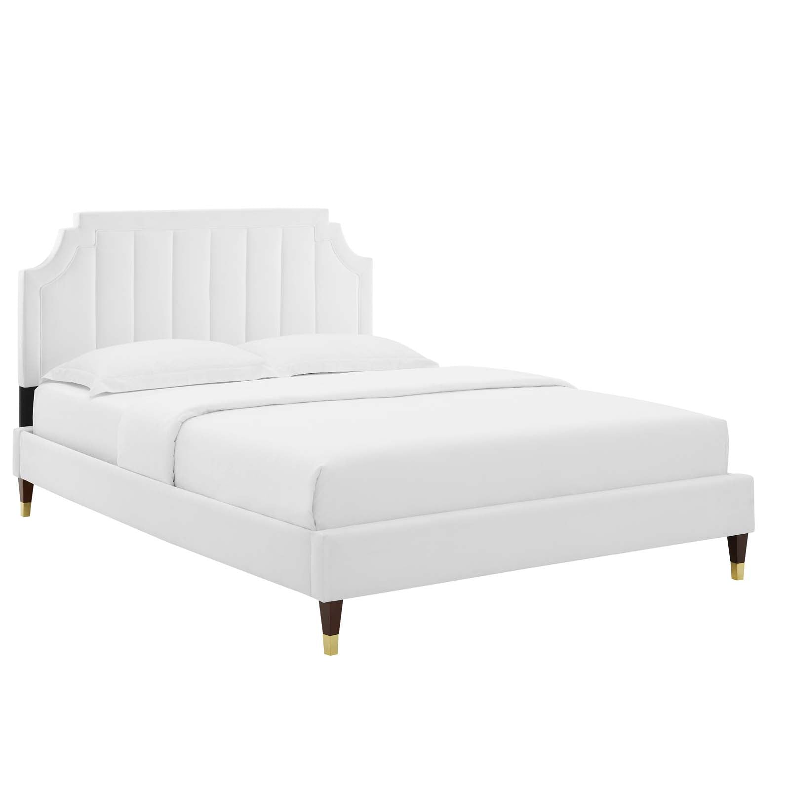 Sienna Performance Velvet Platform Bed with Gold Metal Sleeves - East Shore Modern Home Furnishings