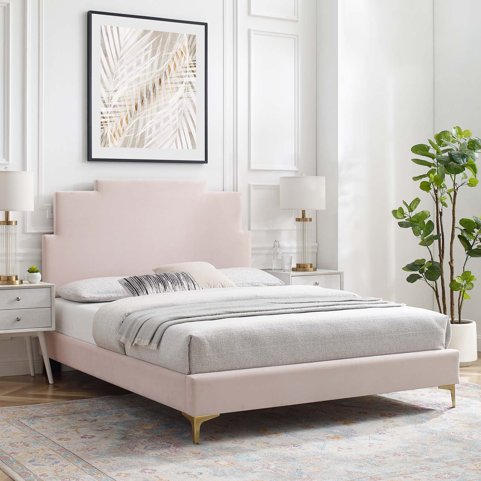 Lindsey Performance Velvet Twin Platform Bed with Gold Metal Legs - East Shore Modern Home Furnishings