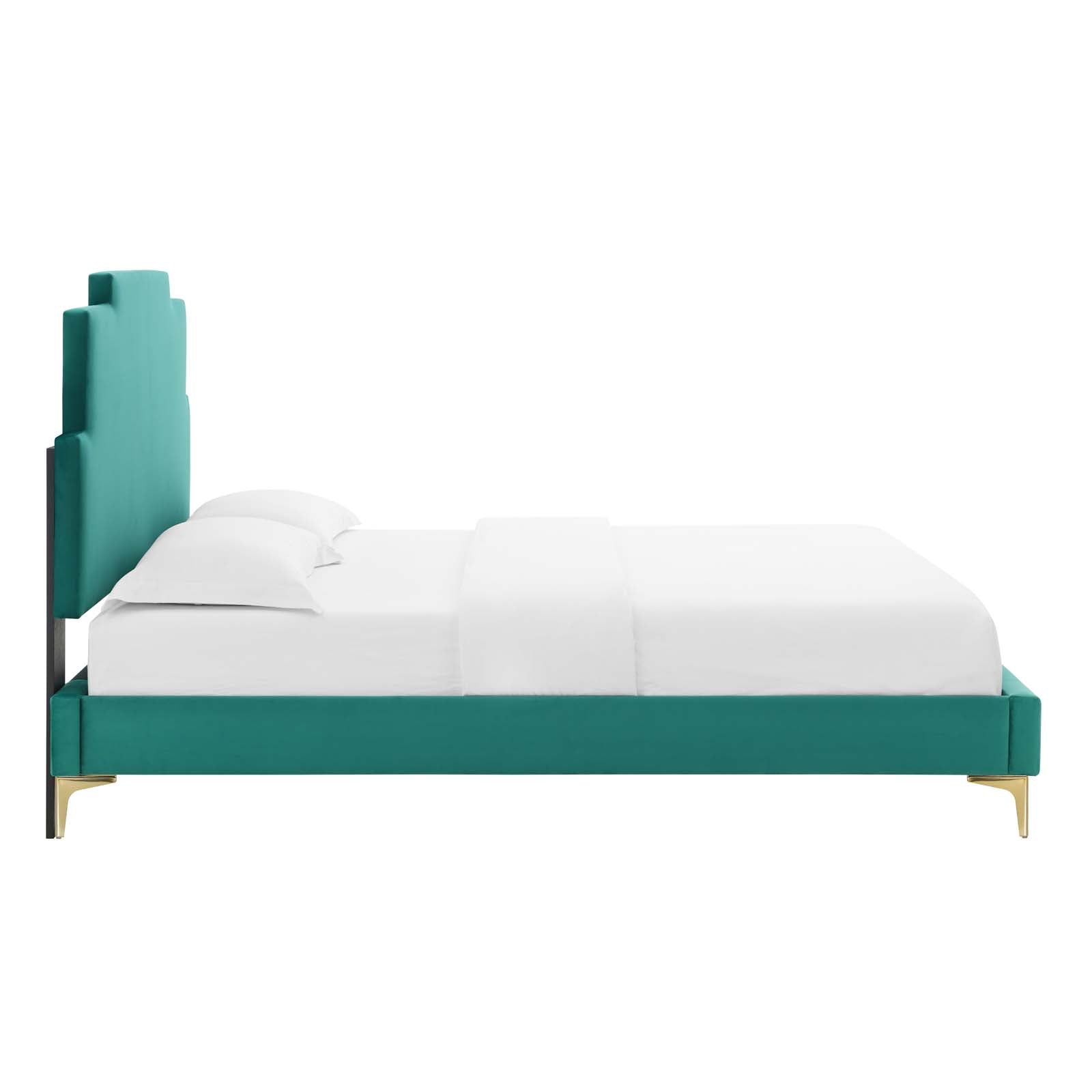 Lindsey Performance Velvet Twin Platform Bed with Gold Metal Legs - East Shore Modern Home Furnishings