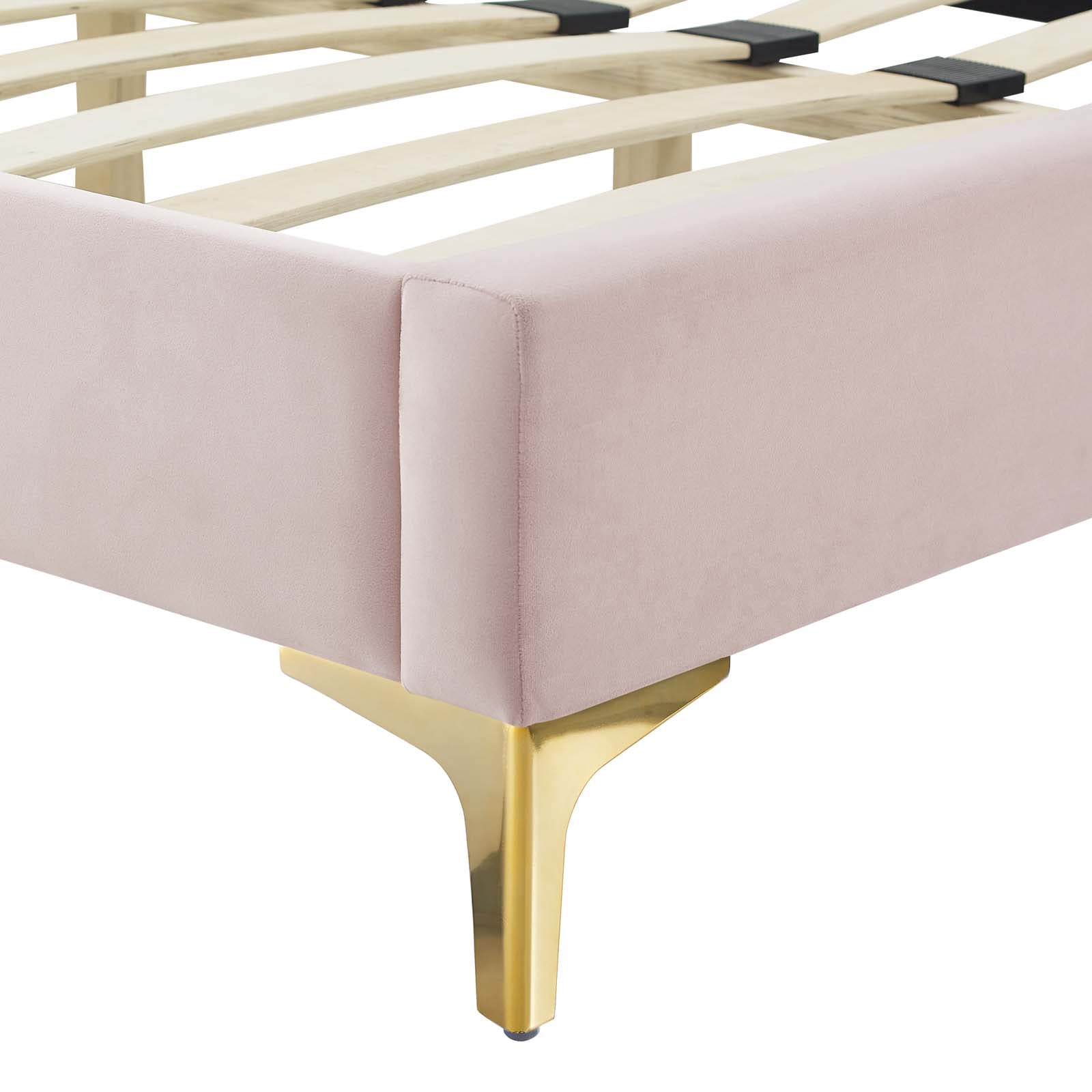 Phillipa Performance Velvet Platform Bed with Gold Metal Legs - East Shore Modern Home Furnishings