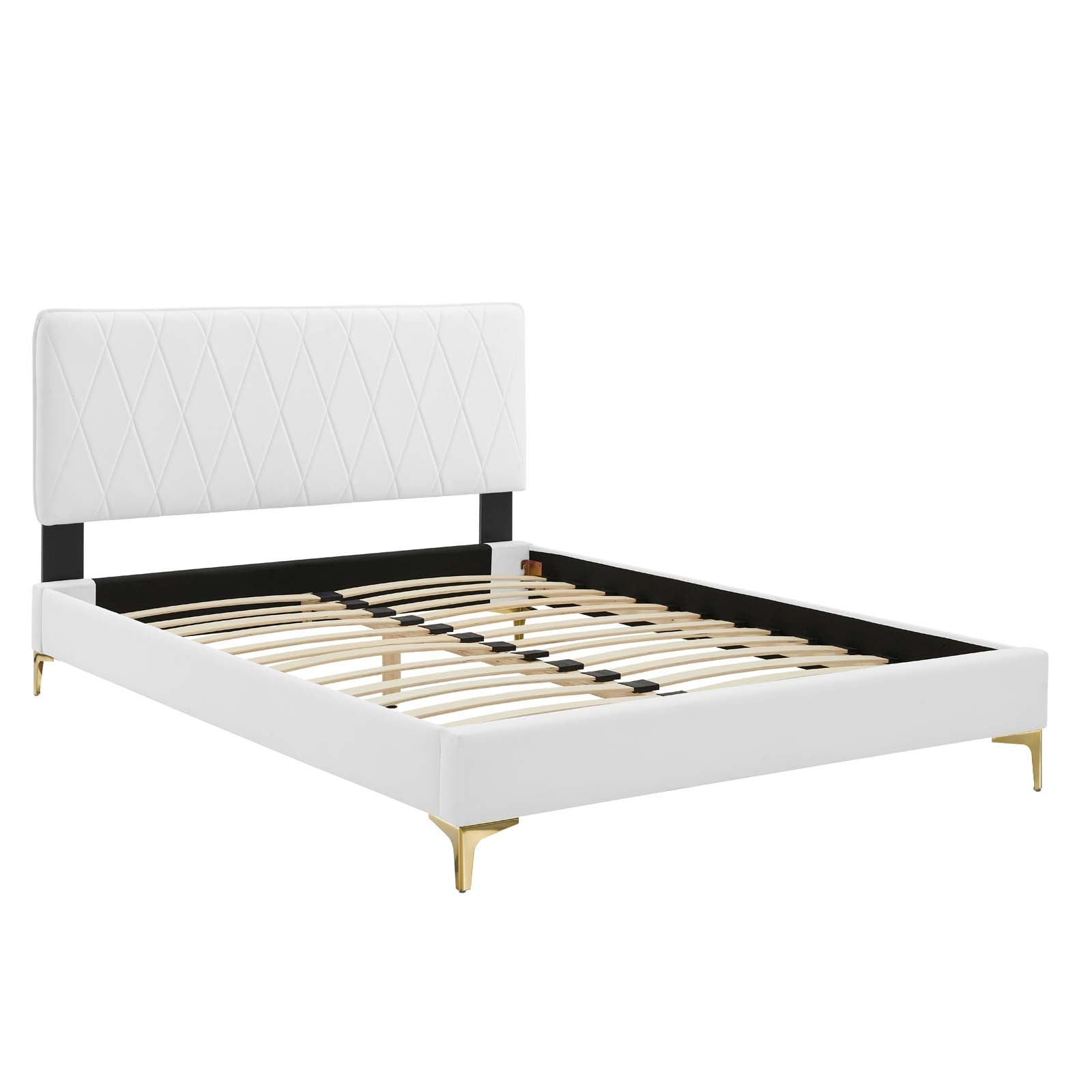 Phillipa Performance Velvet Platform Bed with Gold Metal Legs - East Shore Modern Home Furnishings
