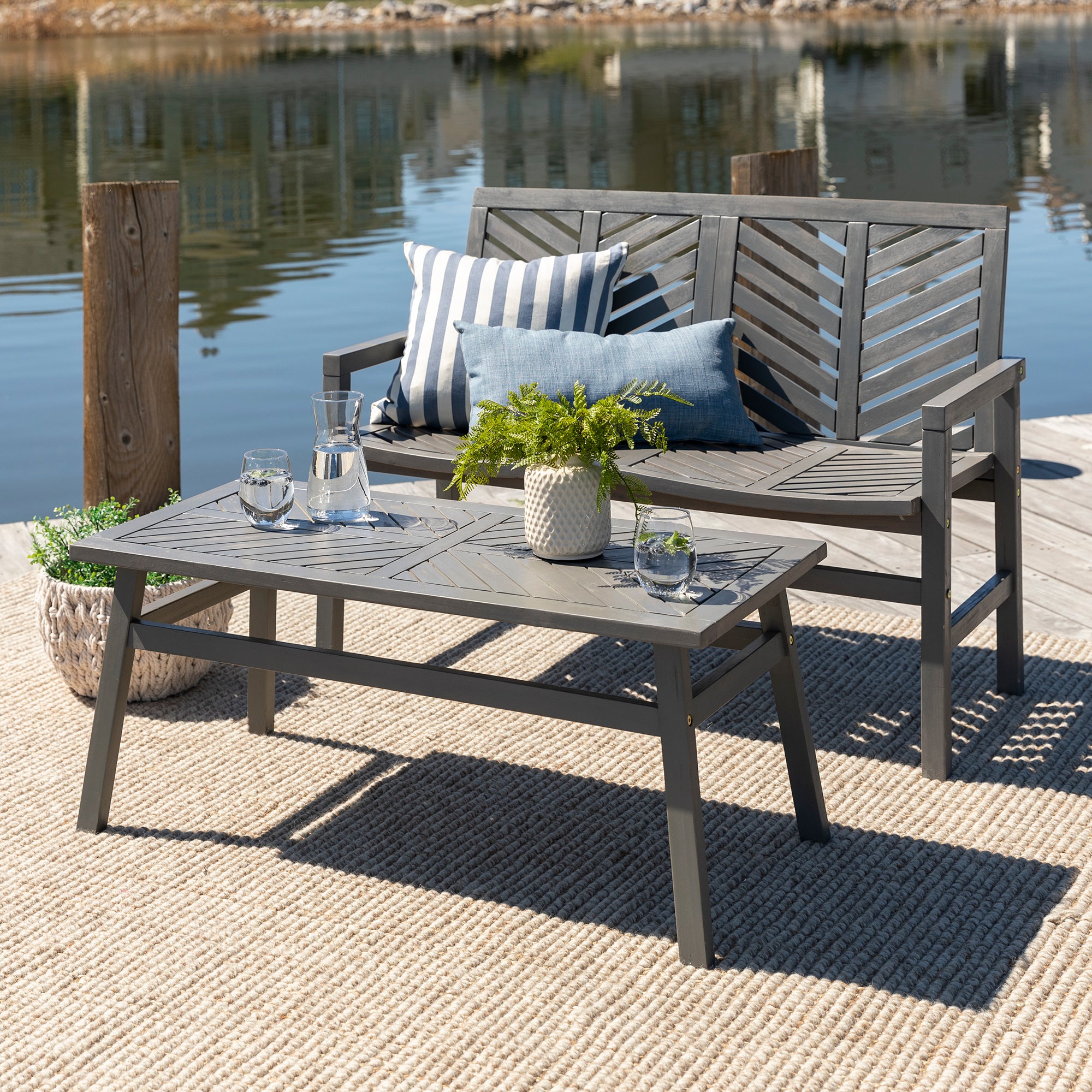 Vincent 2-Piece Chevron Outdoor Patio Chat Set - East Shore Modern Home Furnishings