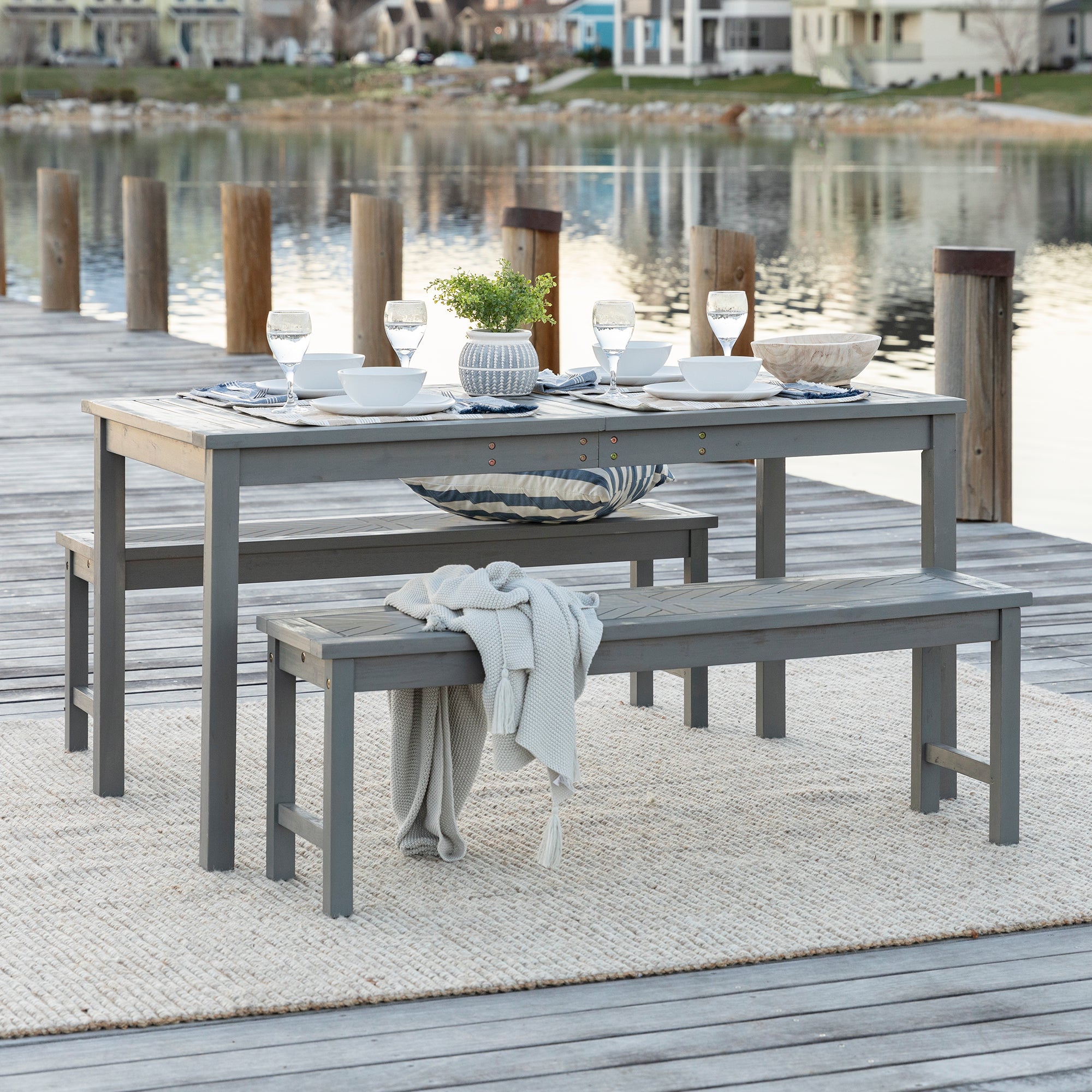 Vincent 3-Piece Chevron Outdoor Patio Dining Set - East Shore Modern Home Furnishings