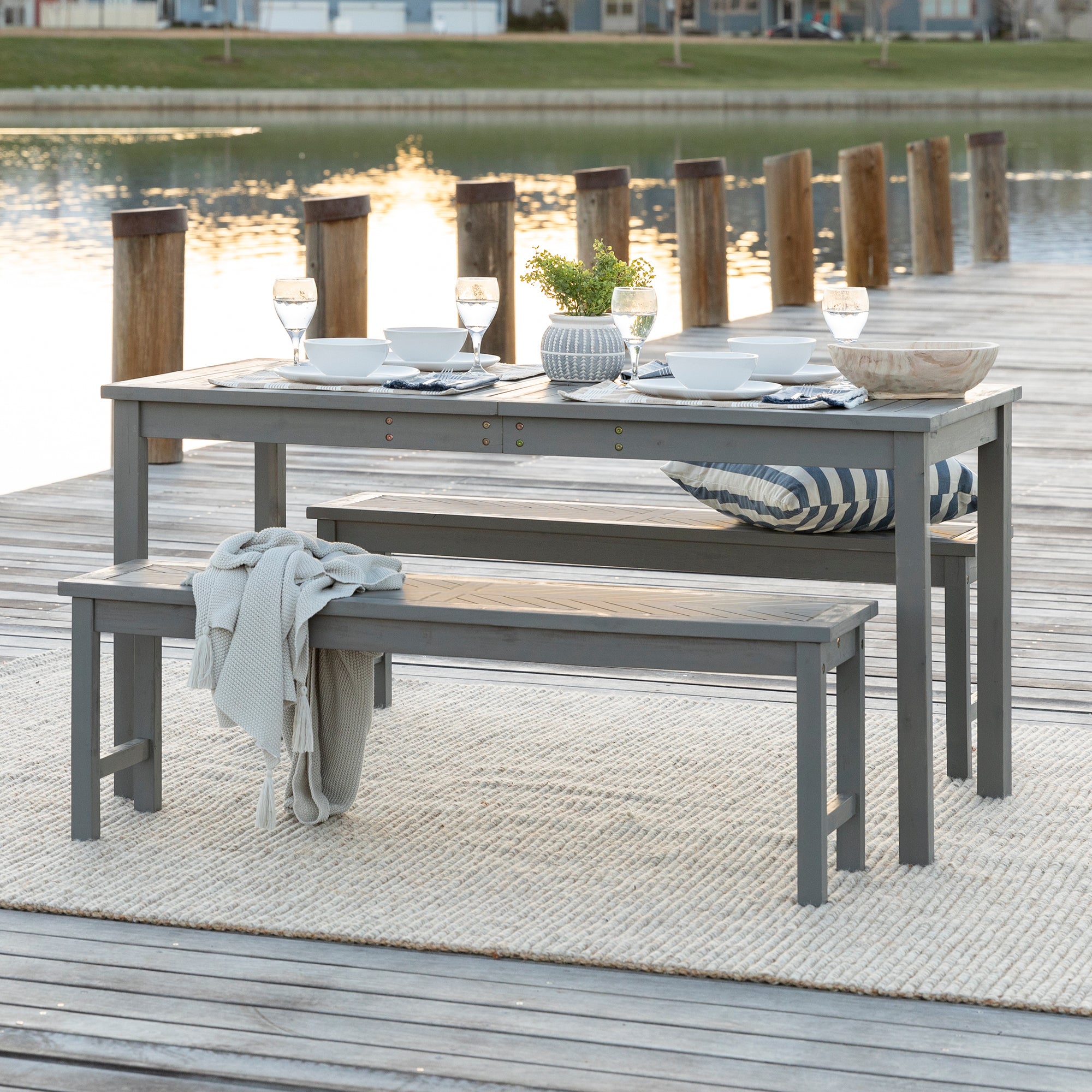 Vincent 3-Piece Chevron Outdoor Patio Dining Set - East Shore Modern Home Furnishings