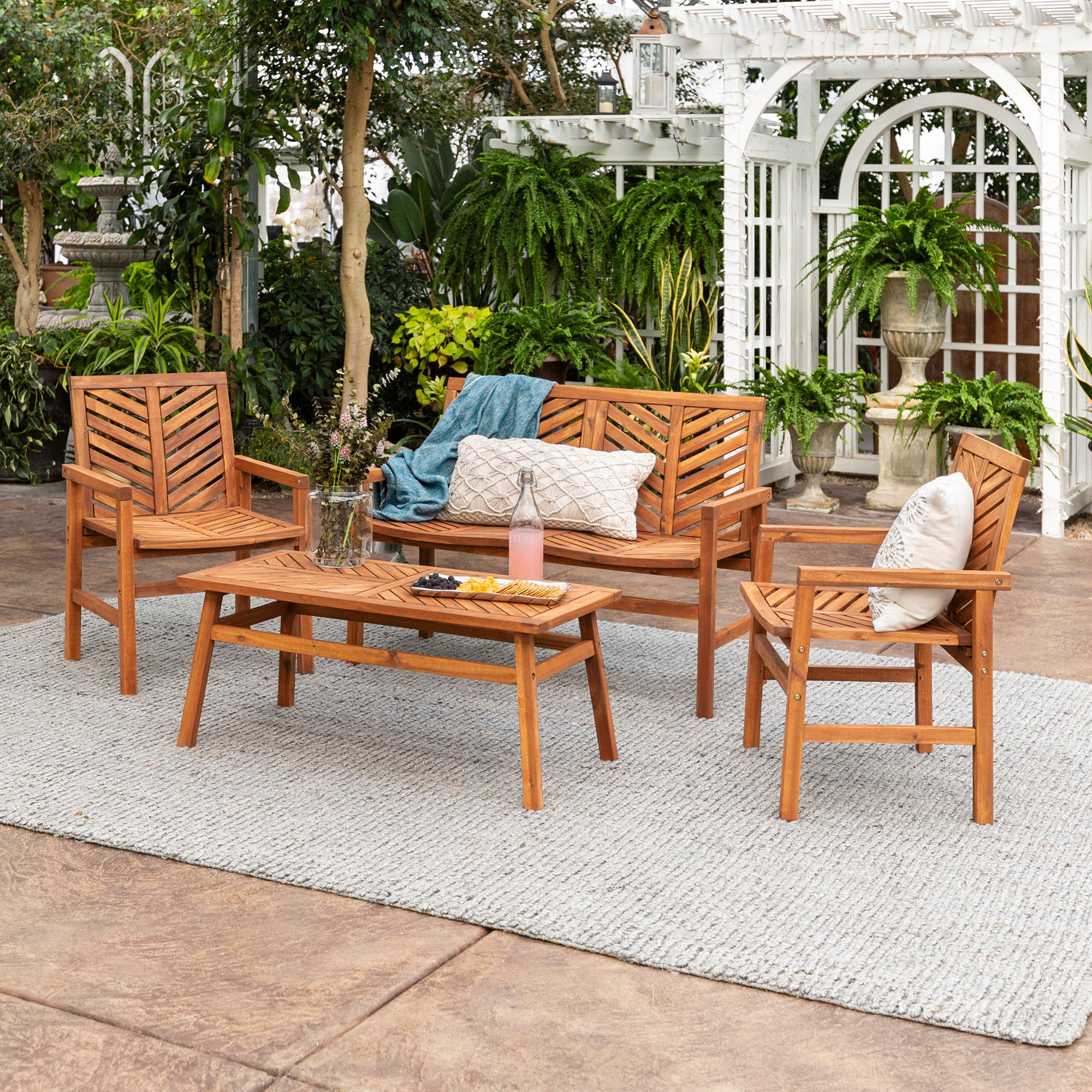 Vincent 4-Piece Chevron Outdoor Patio Chat Set - East Shore Modern Home Furnishings