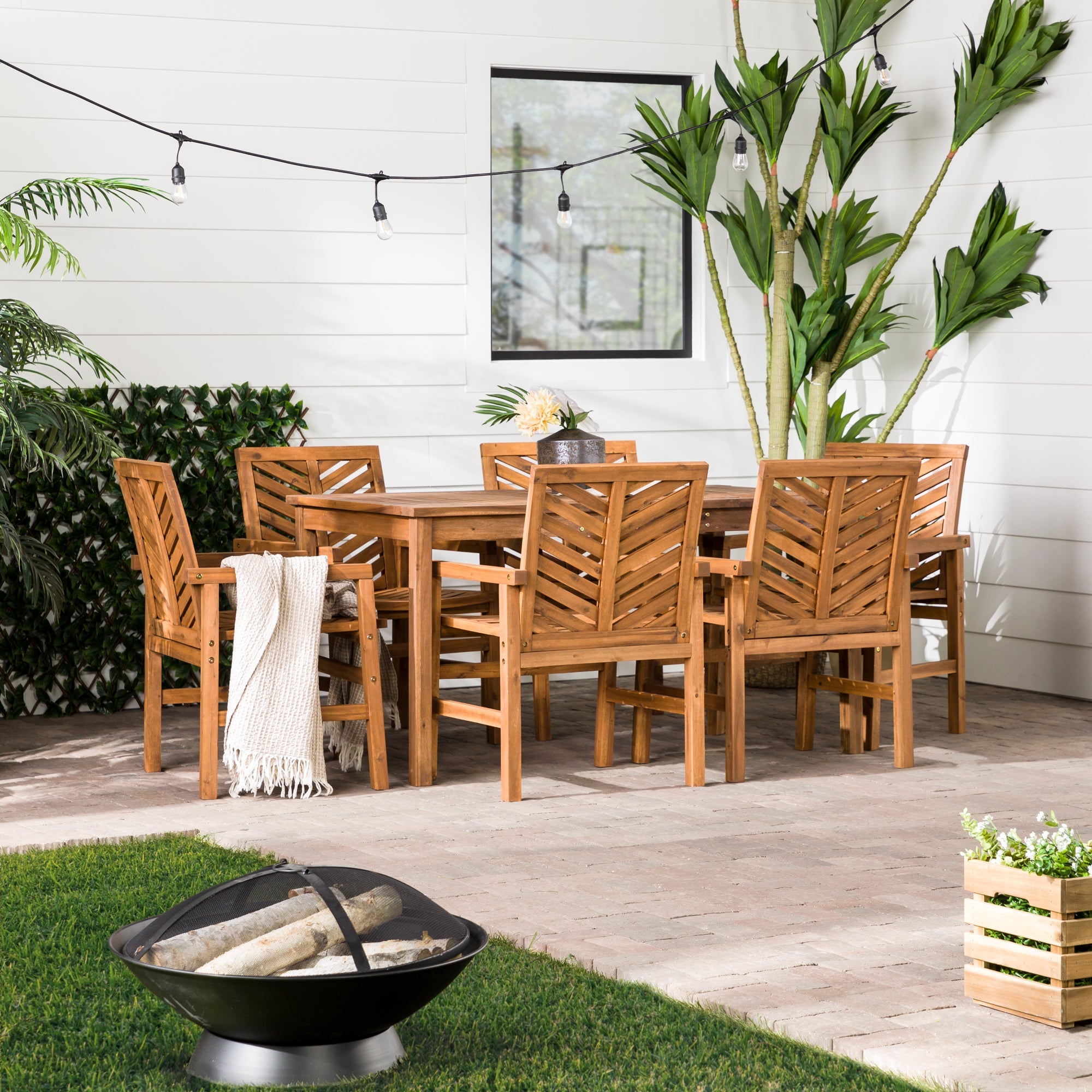 Vincent 7-Piece Chevron Outdoor Patio Dining Set - East Shore Modern Home Furnishings