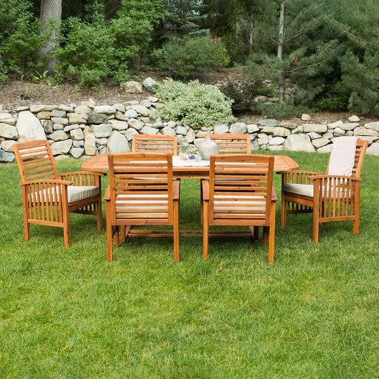 Midland 7-Piece Extendable Acacia Wood Outdoor Patio Dining Set with Cushions - East Shore Modern Home Furnishings