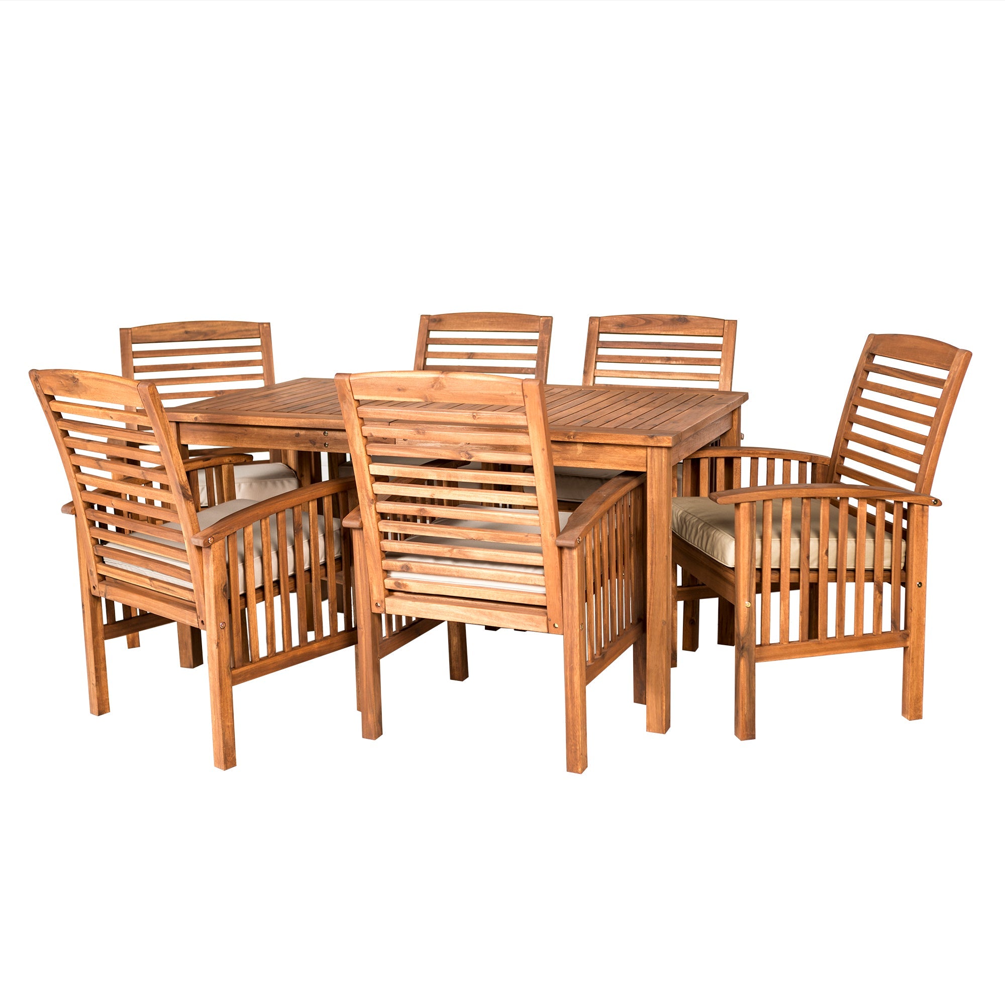 Midland 7-Piece Extendable Acacia Wood Outdoor Patio Dining Set with Cushions - East Shore Modern Home Furnishings