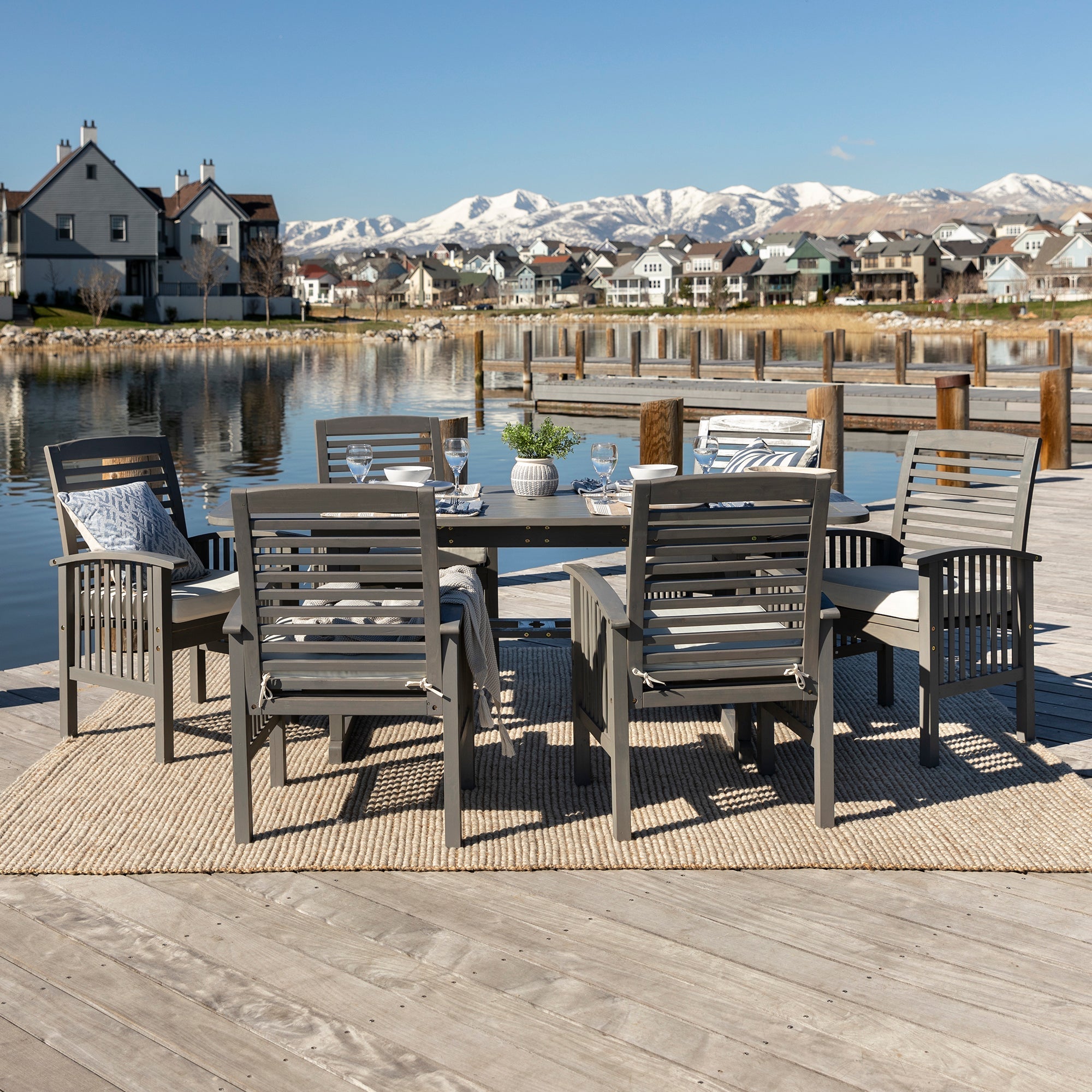 Midland 7-Piece Extendable Acacia Wood Outdoor Patio Dining Set with Cushions - East Shore Modern Home Furnishings