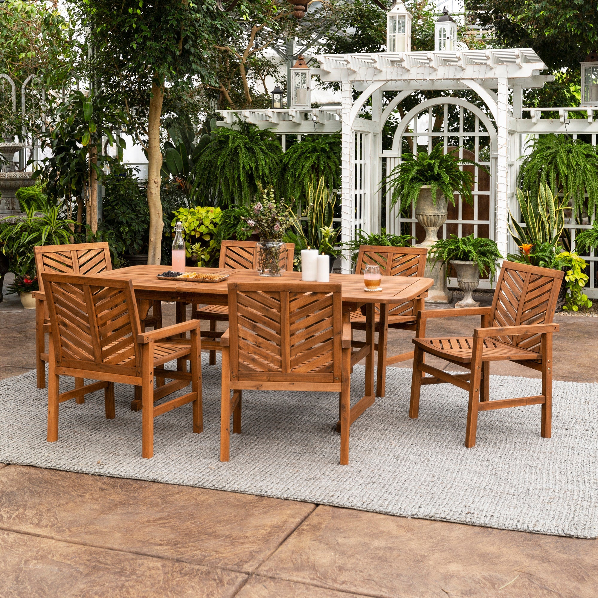 Vincent 7-Piece Extendable Acacia Wood Outdoor Patio Dining Set - East Shore Modern Home Furnishings