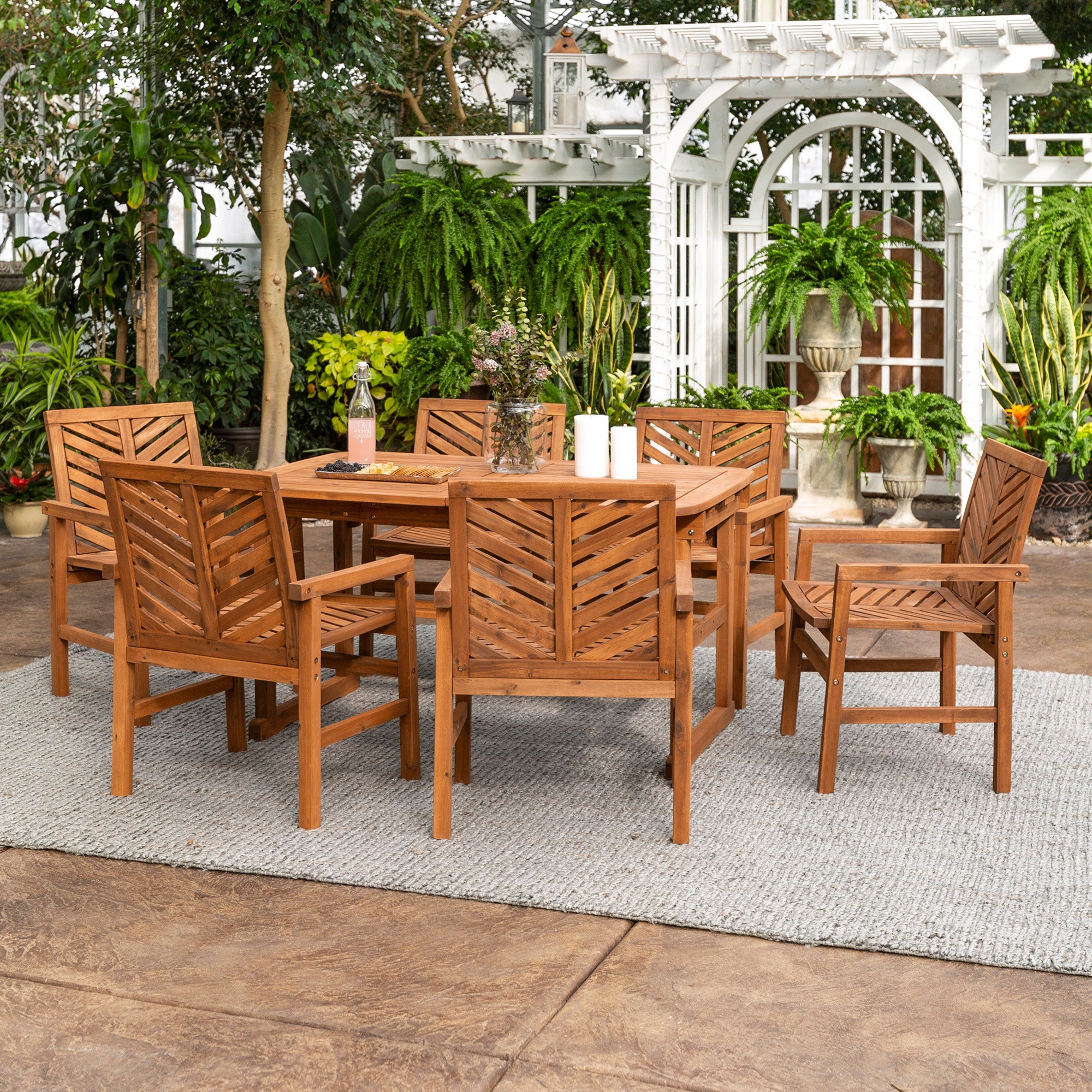 Vincent 7-Piece Extendable Acacia Wood Outdoor Patio Dining Set - East Shore Modern Home Furnishings