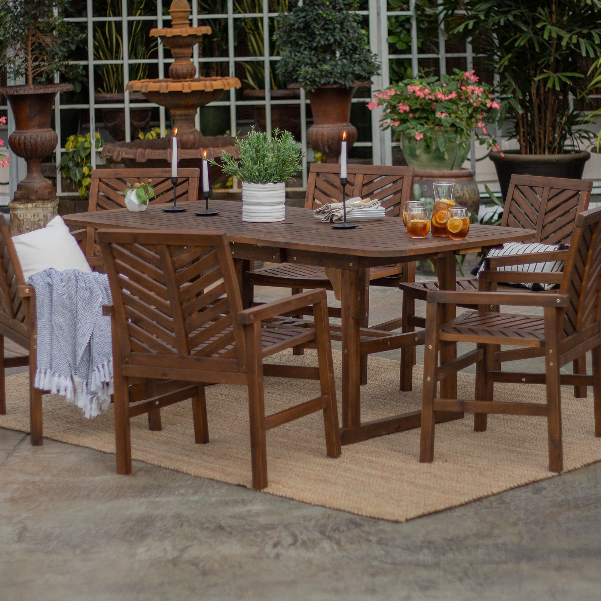 Vincent 7-Piece Extendable Acacia Wood Outdoor Patio Dining Set - East Shore Modern Home Furnishings