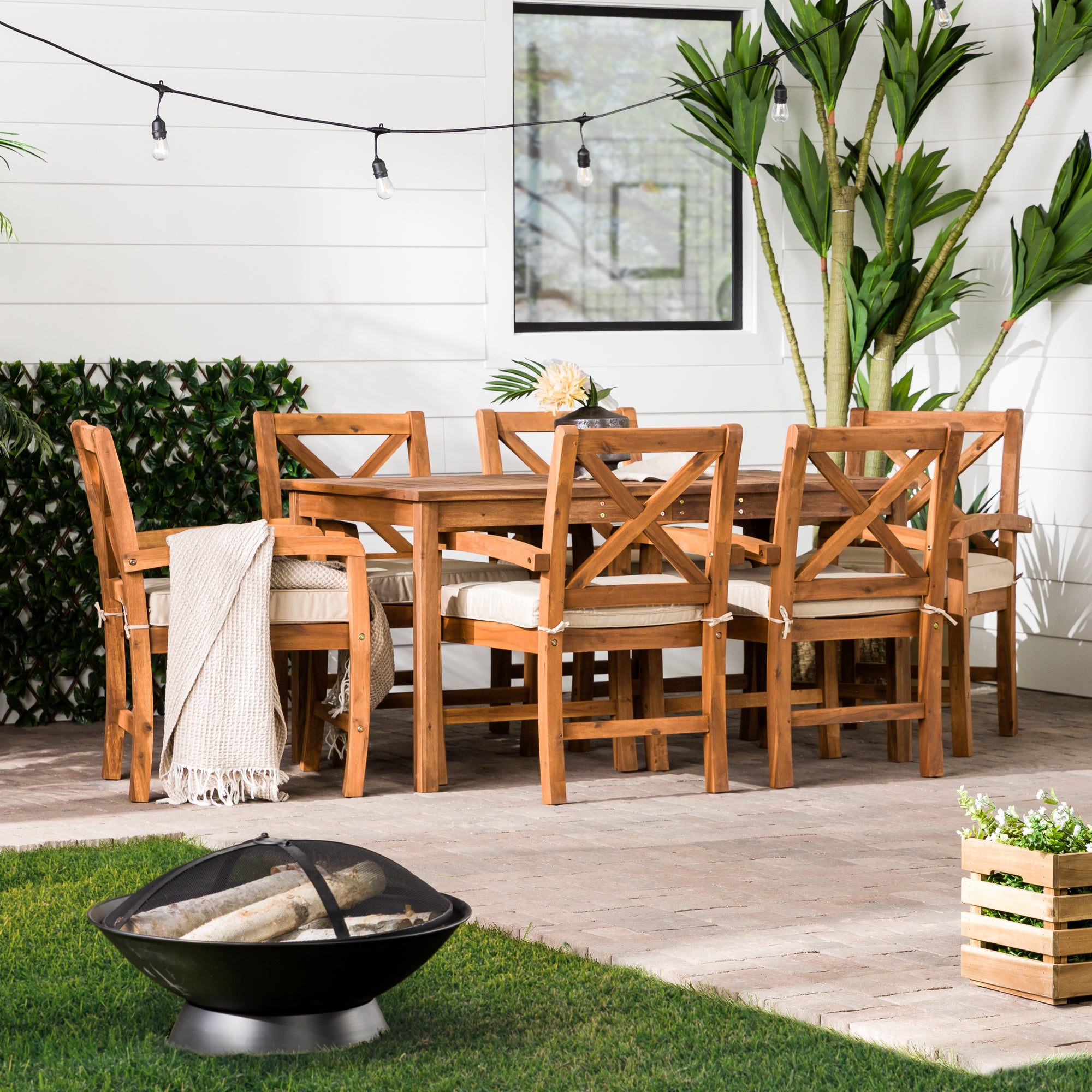 Crosswinds 7-Piece  X Back Outdoor Patio Dining Table Set - East Shore Modern Home Furnishings
