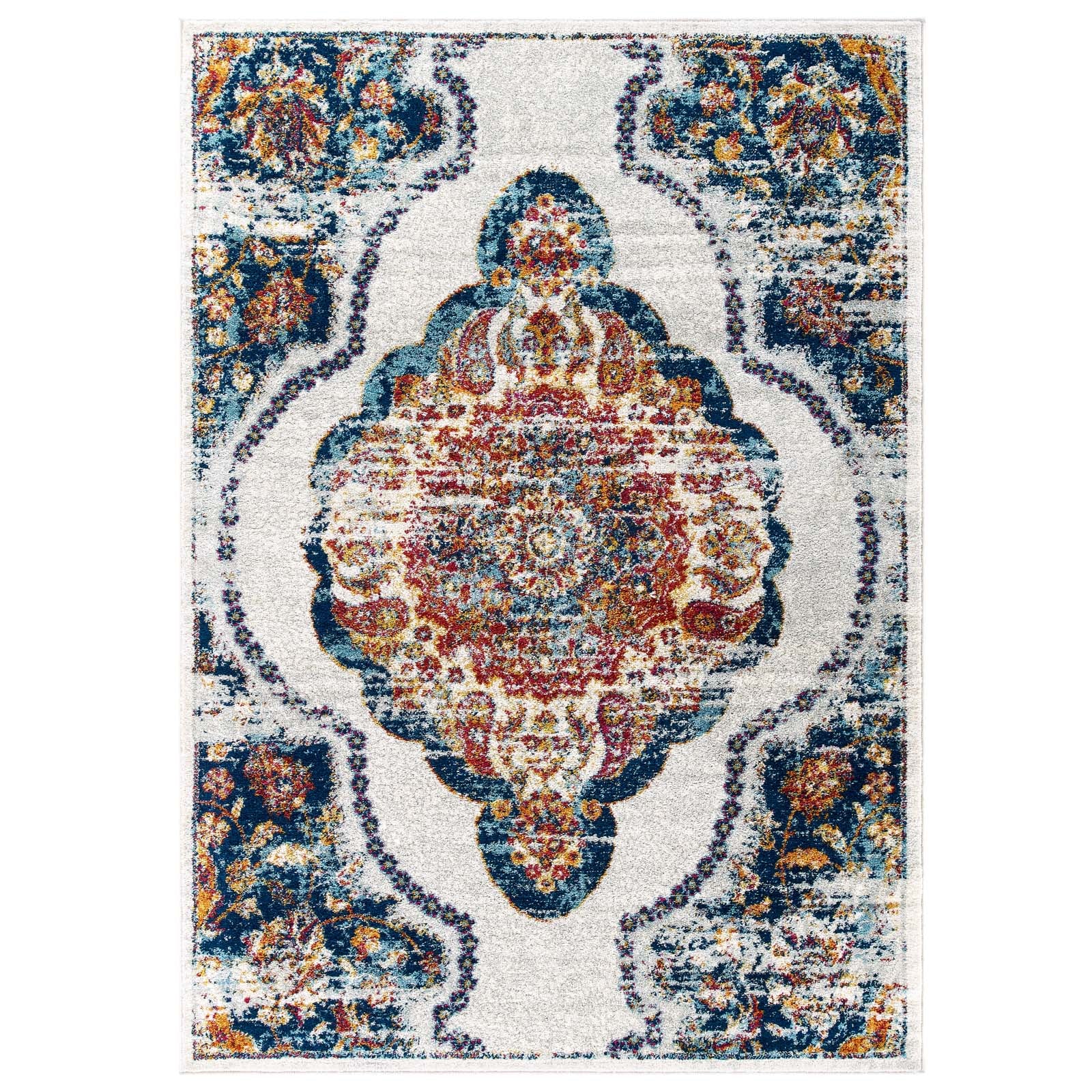 Entourage Malia Distressed Vintage Floral Persian Medallion Area Rug - East Shore Modern Home Furnishings