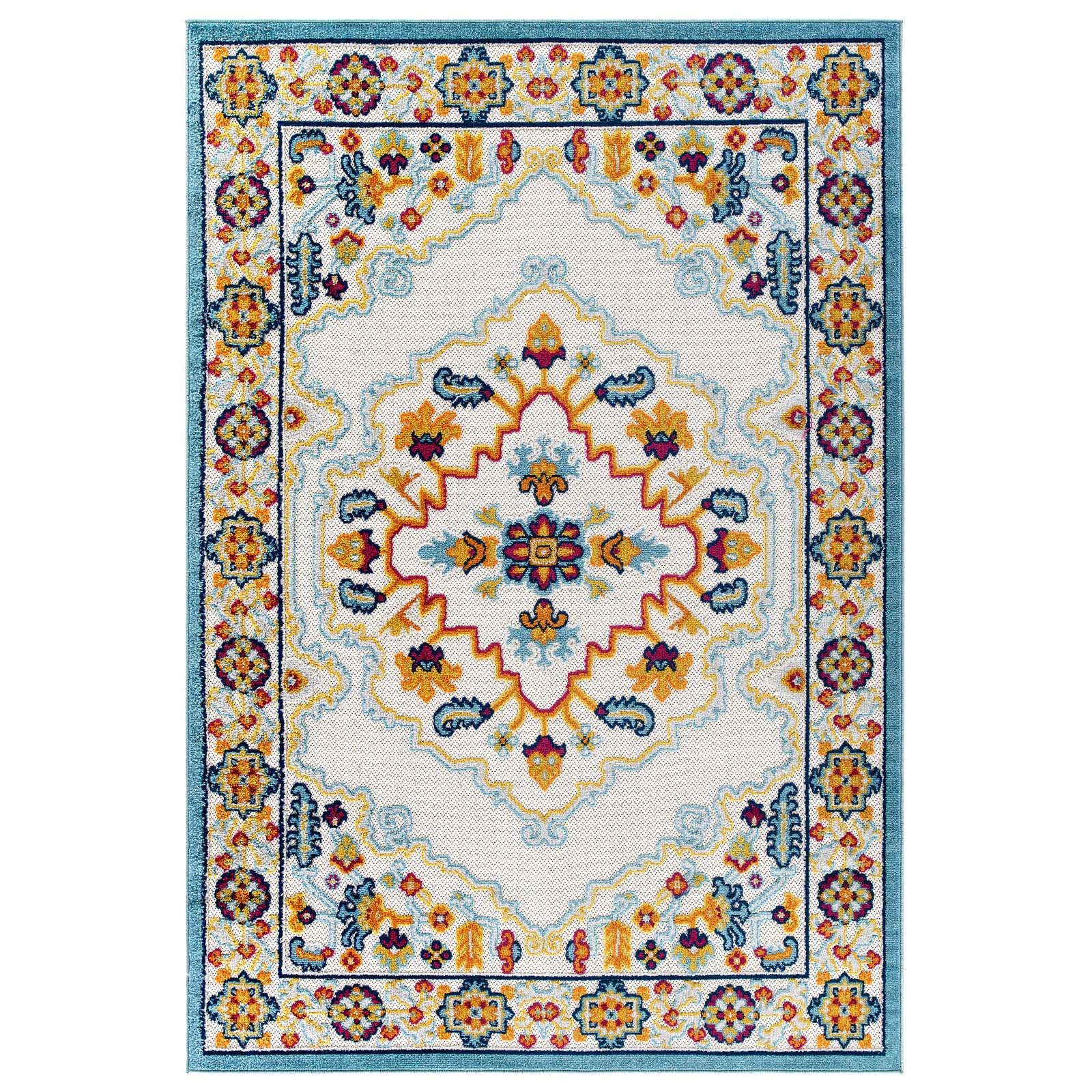 Reflect Ansel Distressed Floral Persian Medallion 5x8 Indoor and Outdoor Area Rug - East Shore Modern Home Furnishings