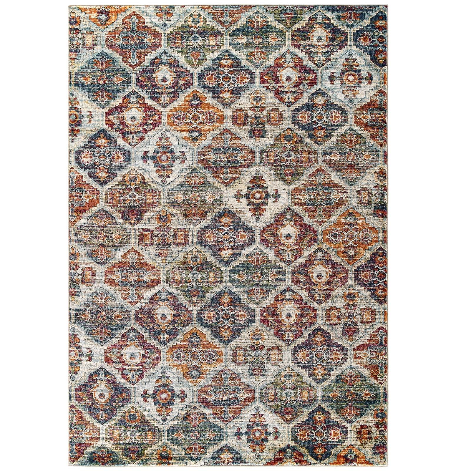 Tribute Azalea Distressed Vintage Floral Lattice Area Rug - East Shore Modern Home Furnishings