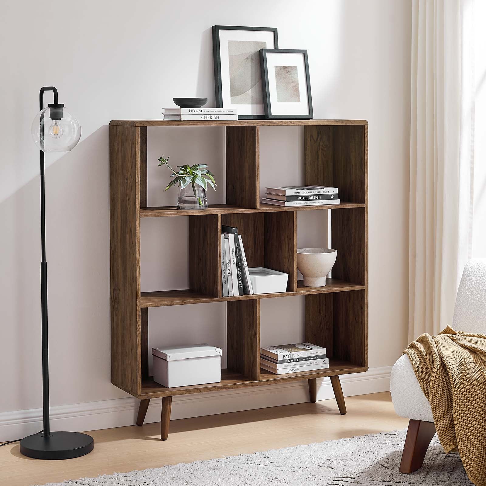 Transmit 7 Shelf Wood Grain Bookcase - East Shore Modern Home Furnishings