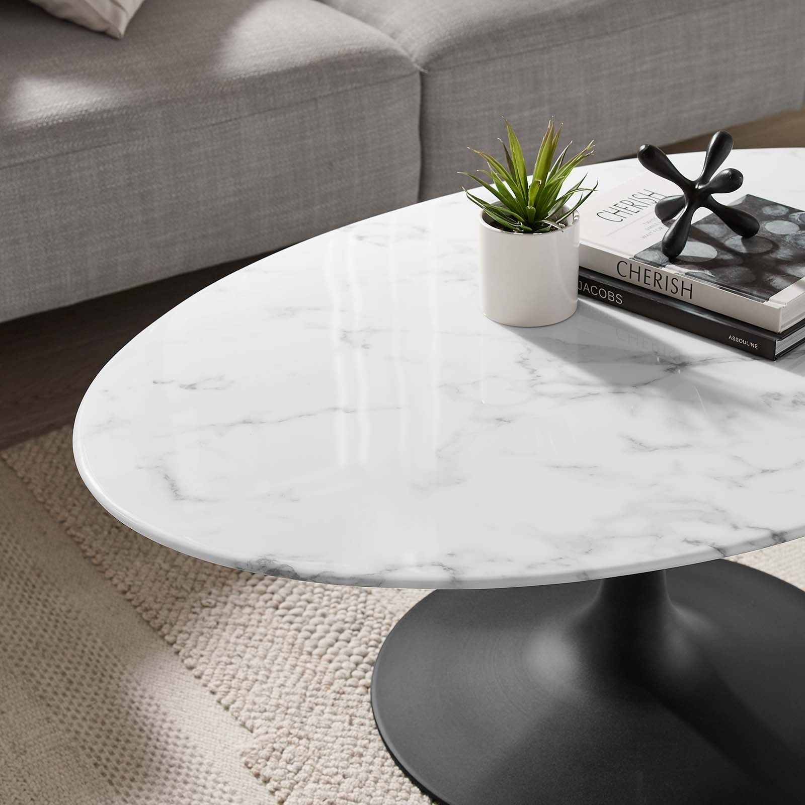 Lippa 42" Oval-Shaped Artificial Marble Coffee Table - East Shore Modern Home Furnishings