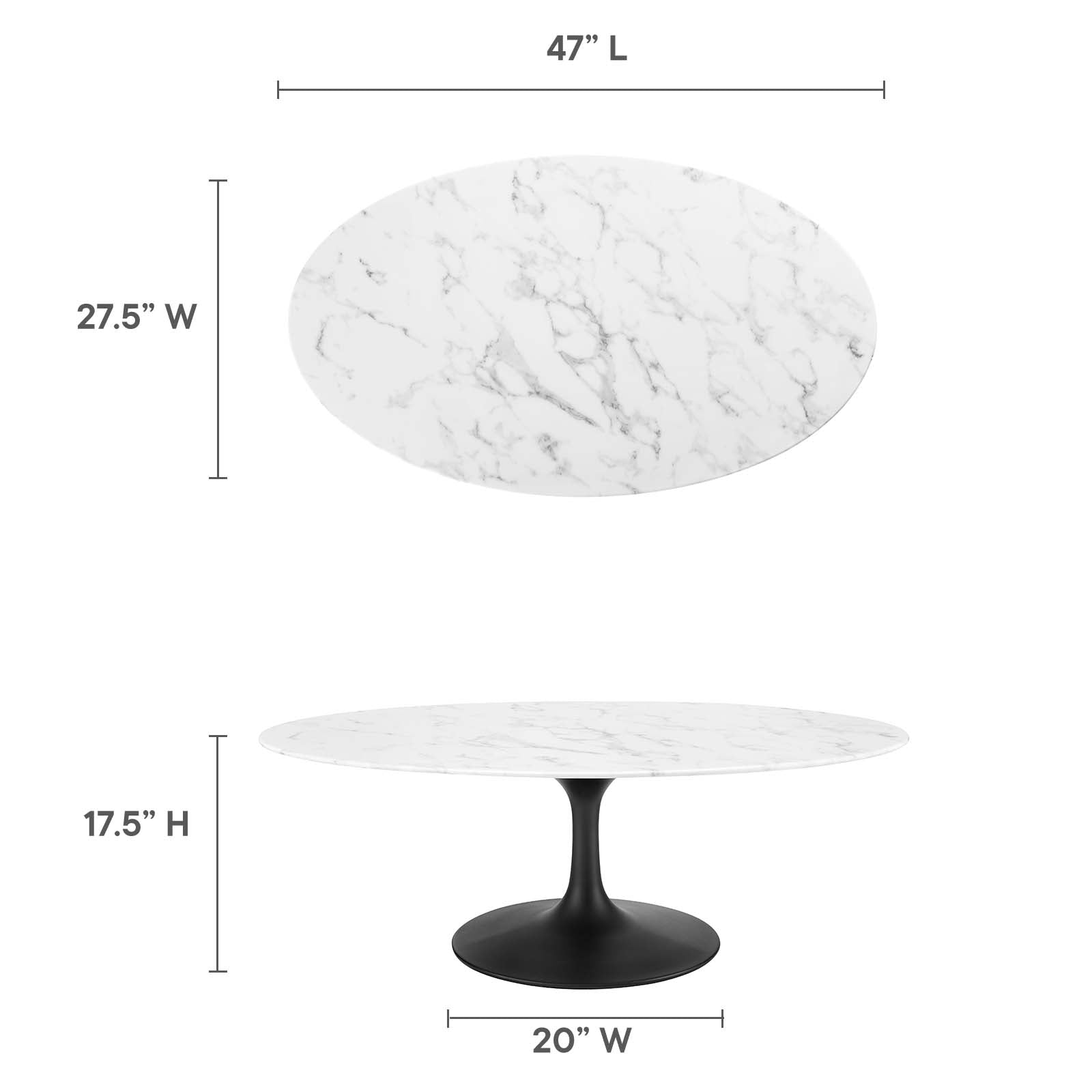 Lippa 48" Oval-Shaped Artificial Marble Coffee Table - East Shore Modern Home Furnishings