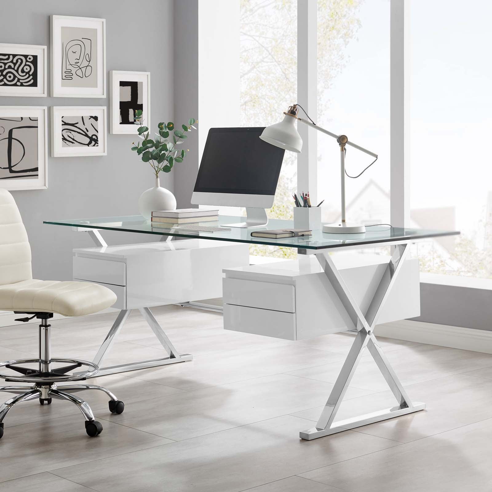 Sector 71" Glass Top Glass Office Desk - East Shore Modern Home Furnishings