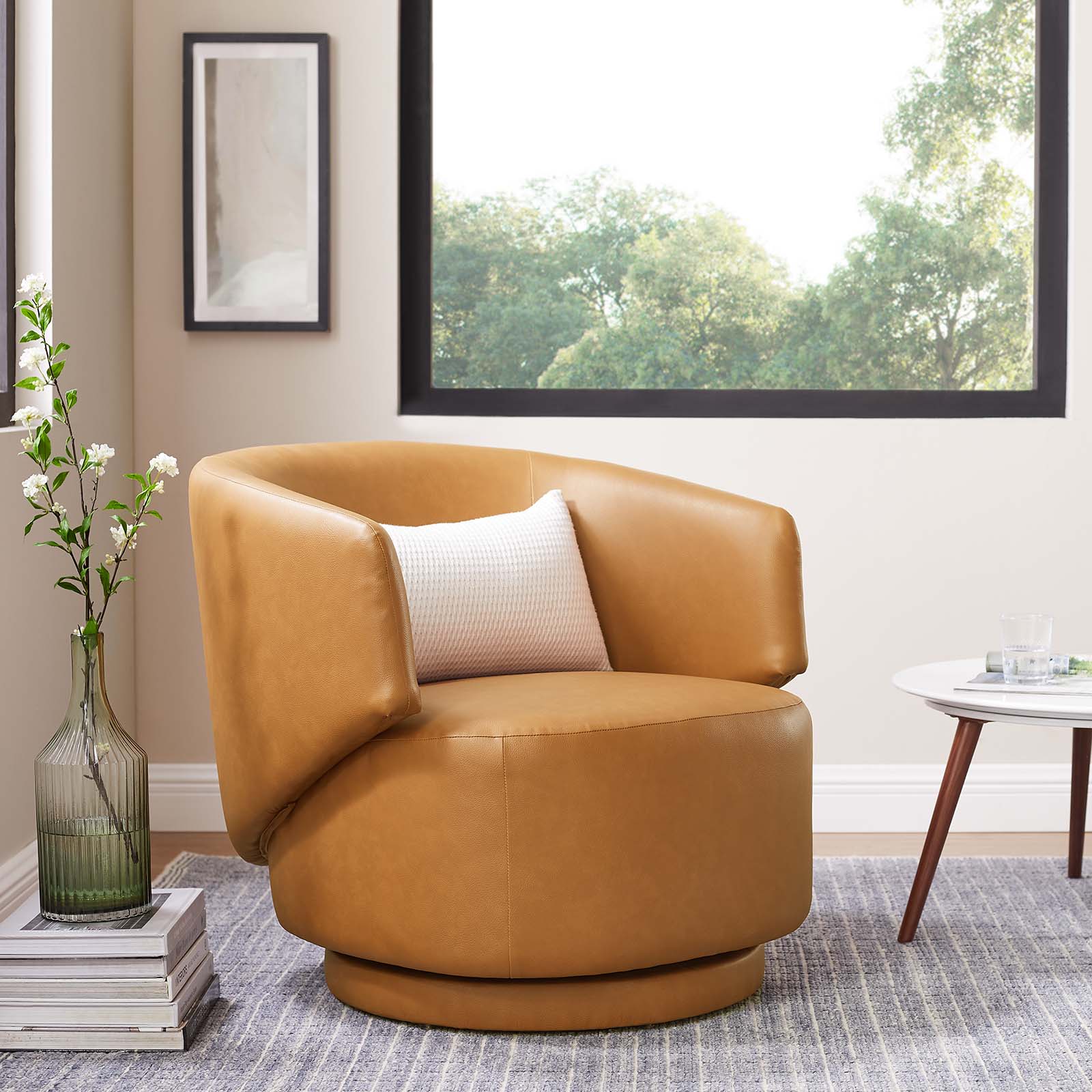 Celestia Vegan Leather Fabric and Wood Swivel Chair - East Shore Modern Home Furnishings