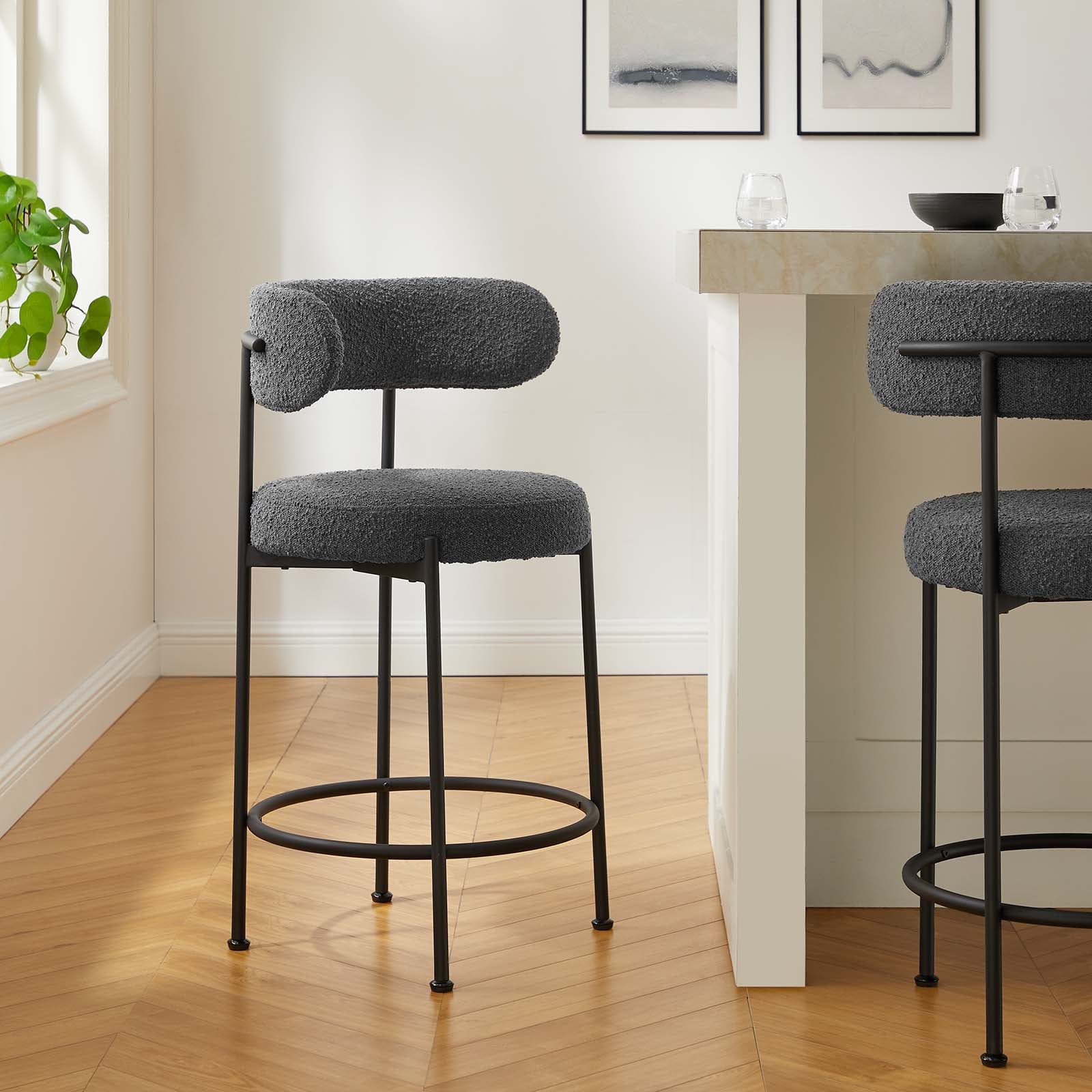 Albie Boucle Fabric Counter Stools - Set of 2 - East Shore Modern Home Furnishings