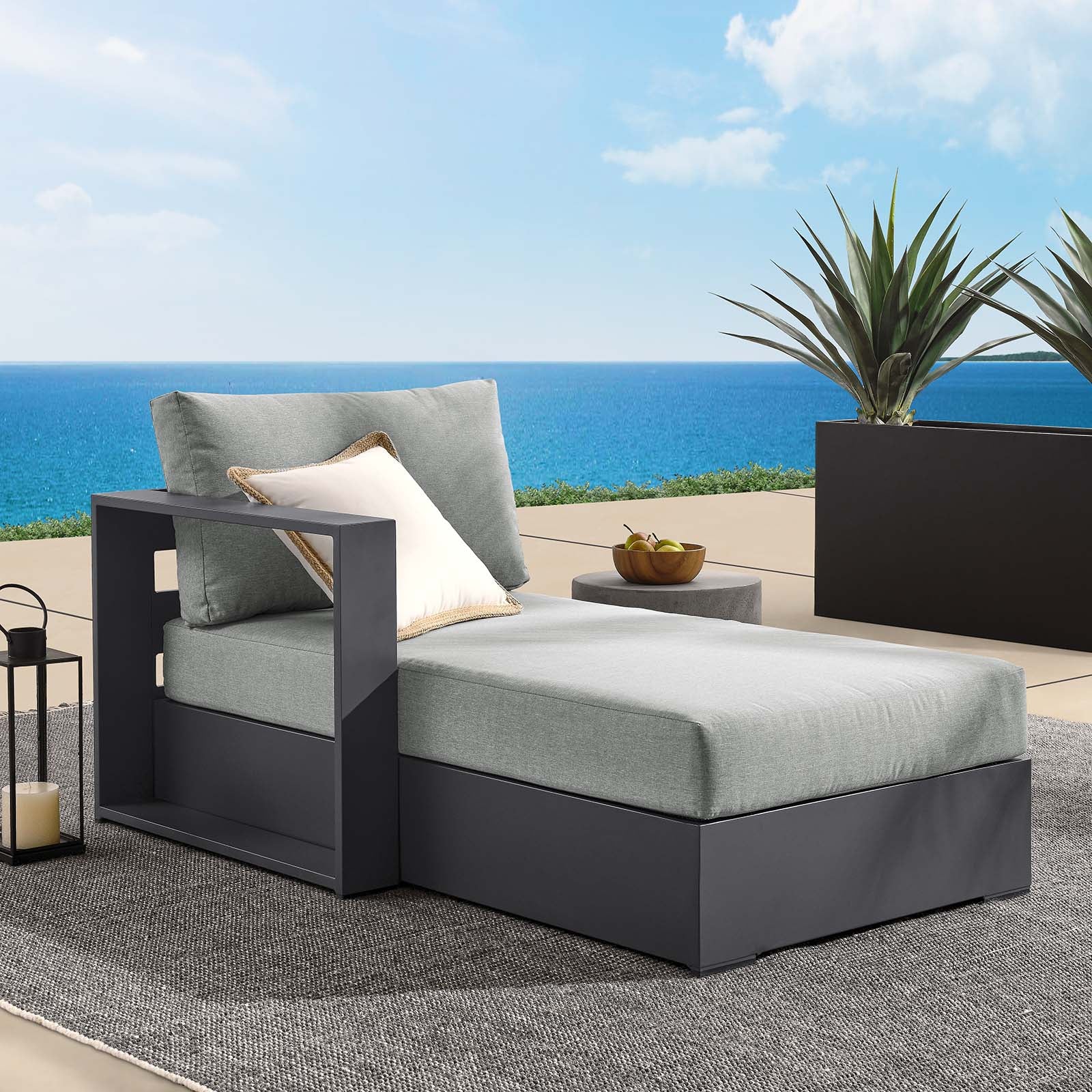 Tahoe Outdoor Patio Powder-Coated Aluminum Modular Left-Facing Chaise Lounge - East Shore Modern Home Furnishings