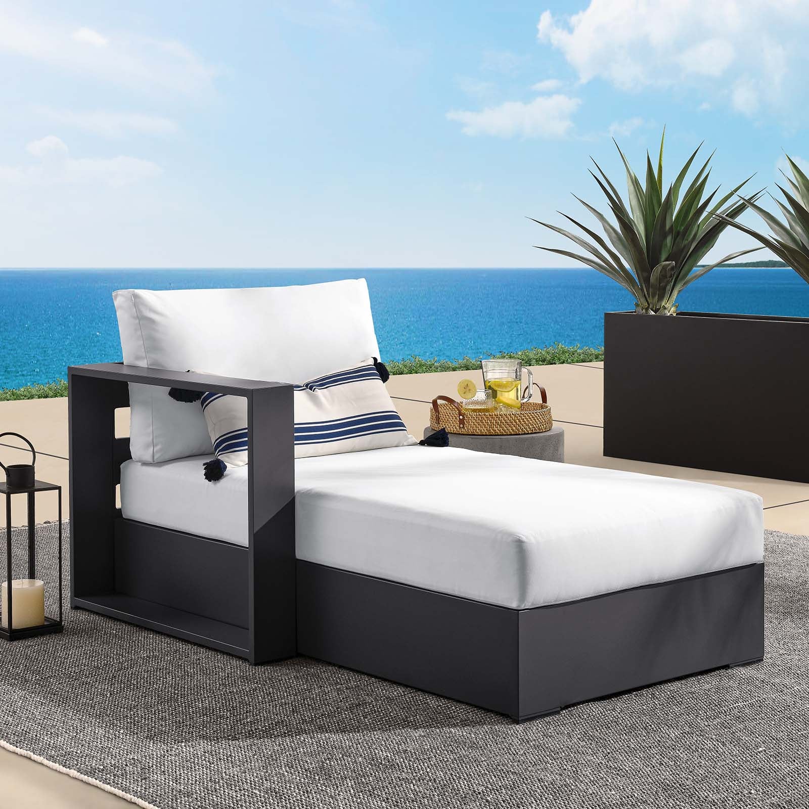 Tahoe Outdoor Patio Powder-Coated Aluminum Modular Left-Facing Chaise Lounge - East Shore Modern Home Furnishings