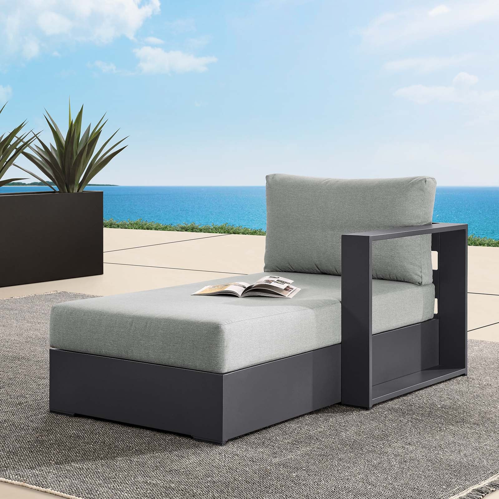 Tahoe Outdoor Patio Powder-Coated Aluminum Modular Right-Facing Chaise Lounge - East Shore Modern Home Furnishings