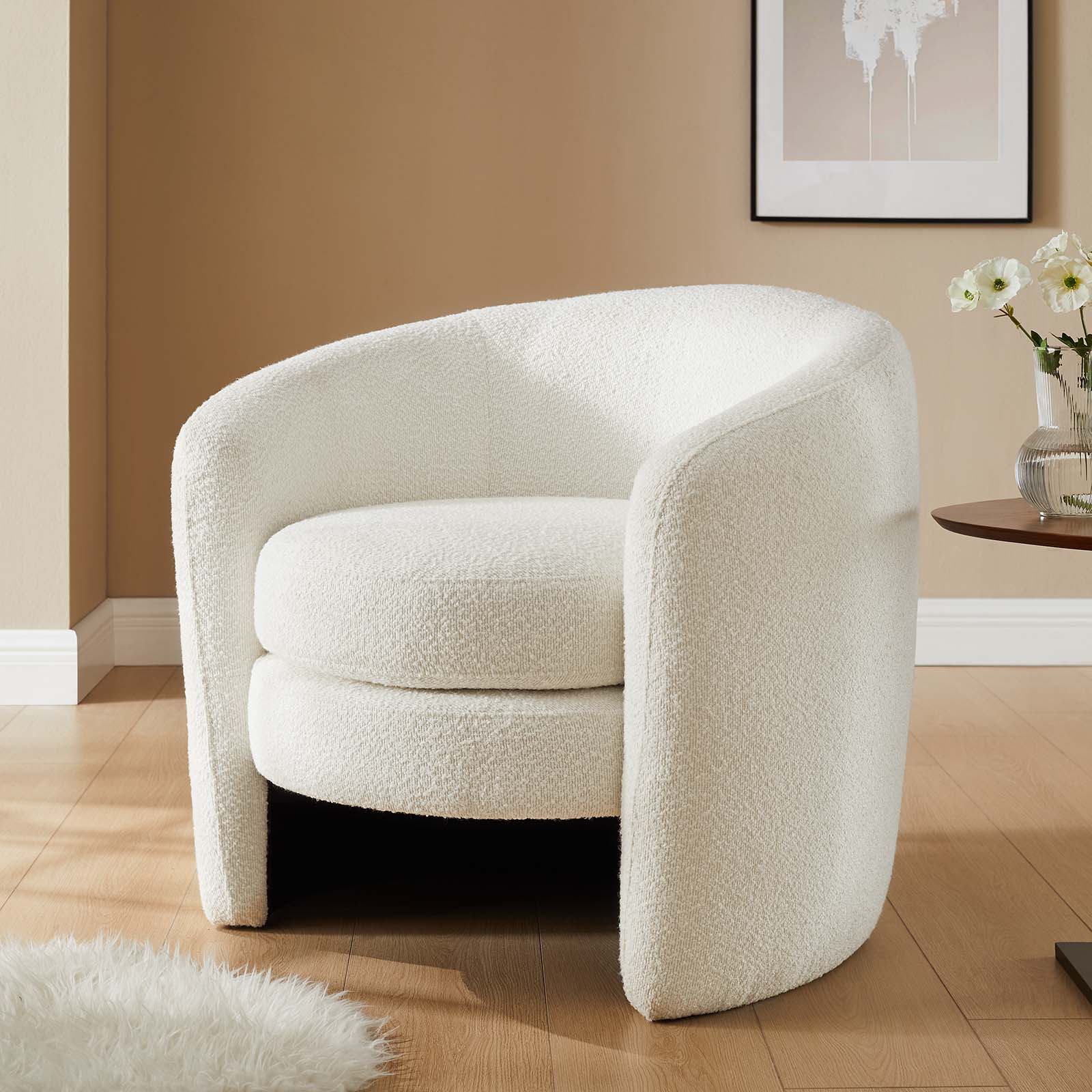 Affinity Upholstered Boucle Fabric Curved Back Armchair - East Shore Modern Home Furnishings