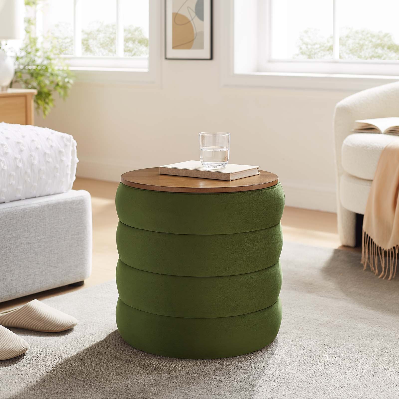 Mezzo Round Performance Velvet Storage Ottoman - East Shore Modern Home Furnishings