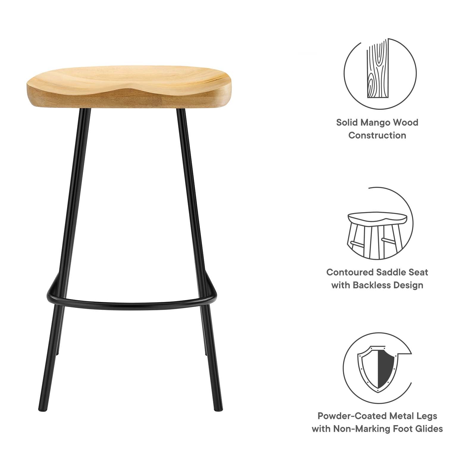 Concord Backless Wood Counter Stools - Set of 2 - East Shore Modern Home Furnishings