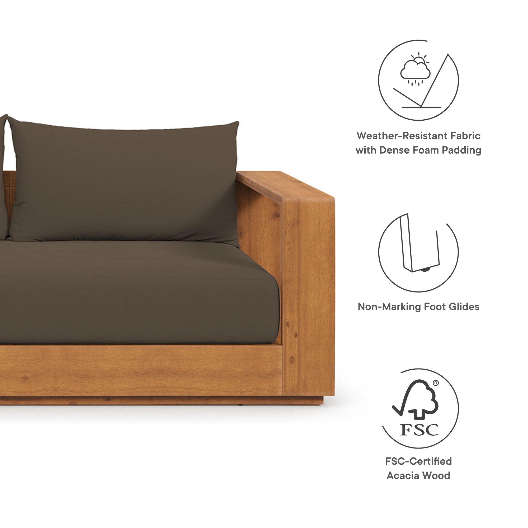 Tahoe Outdoor Patio Acacia Wood Sofa by Modway - East Shore Modern Home Furnishings
