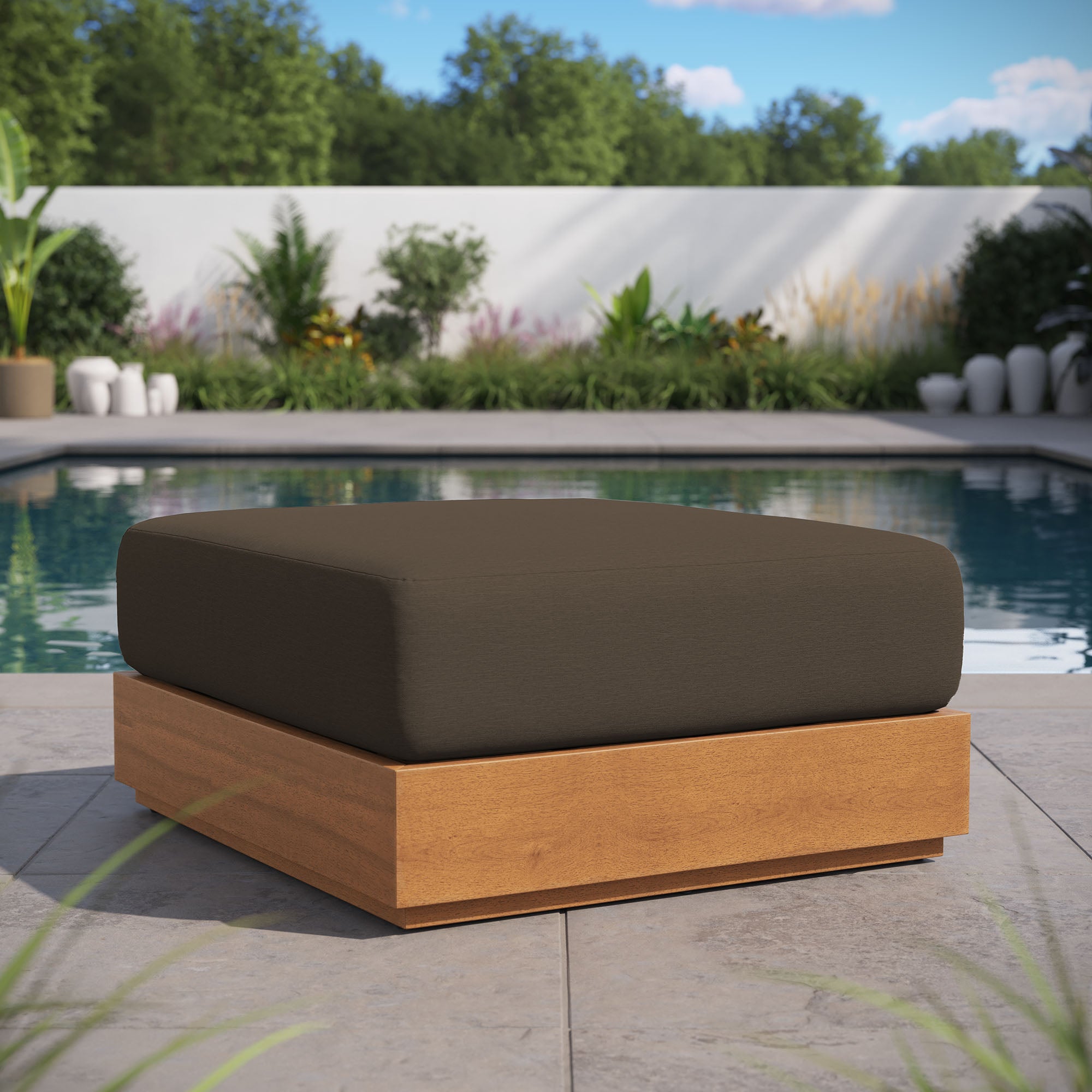 Tahoe Outdoor Patio Acacia Wood Ottoman by Modway - East Shore Modern Home Furnishings