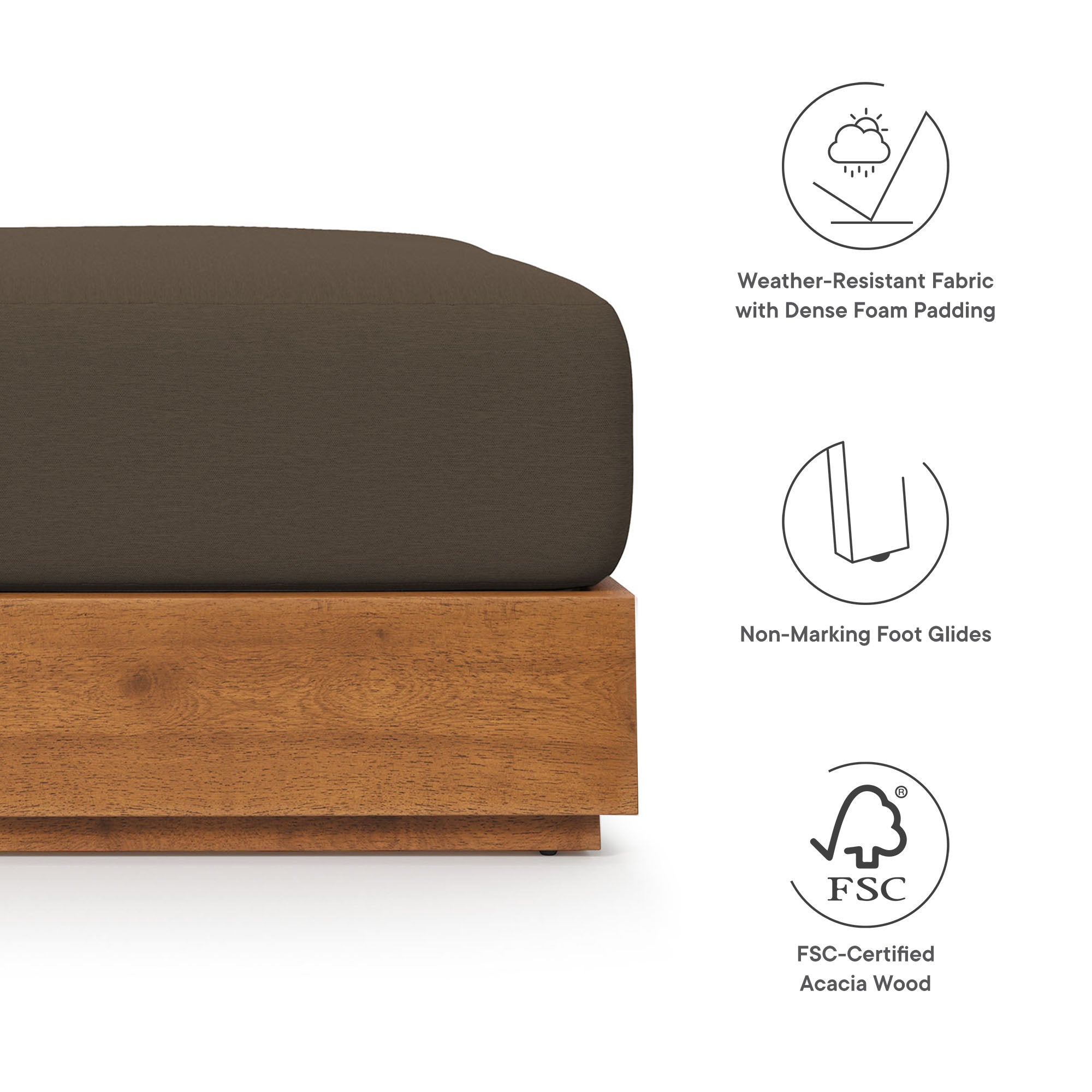 Tahoe Outdoor Patio Acacia Wood Ottoman by Modway - East Shore Modern Home Furnishings